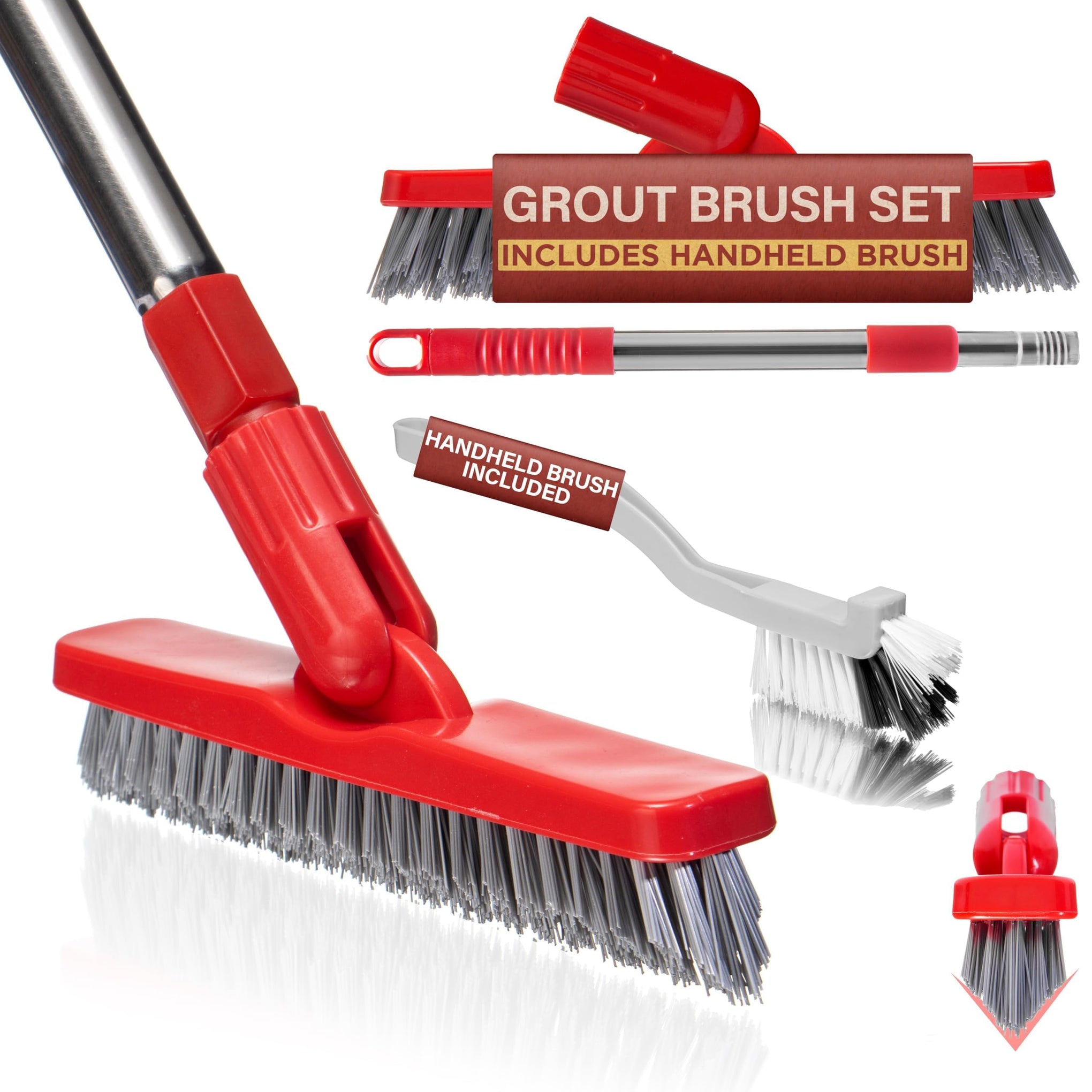 Foxtrot Living Grout Brush with Long Handle and Scrubber