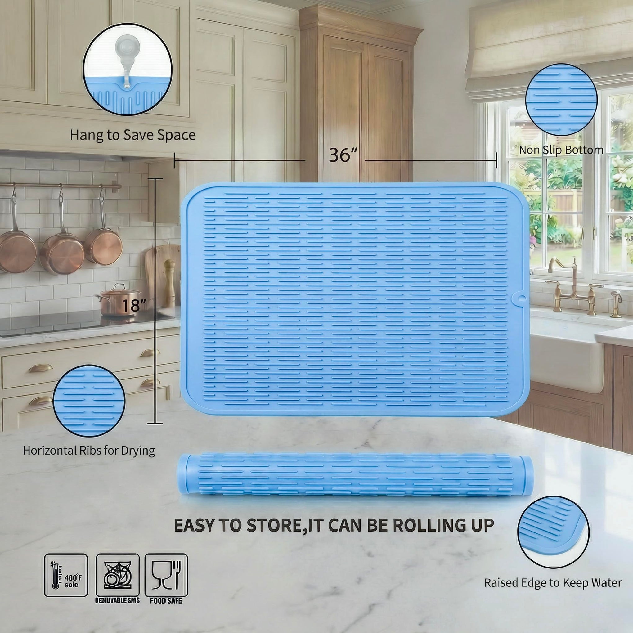 Silicone Dish Drying Mat for Multiple Usage