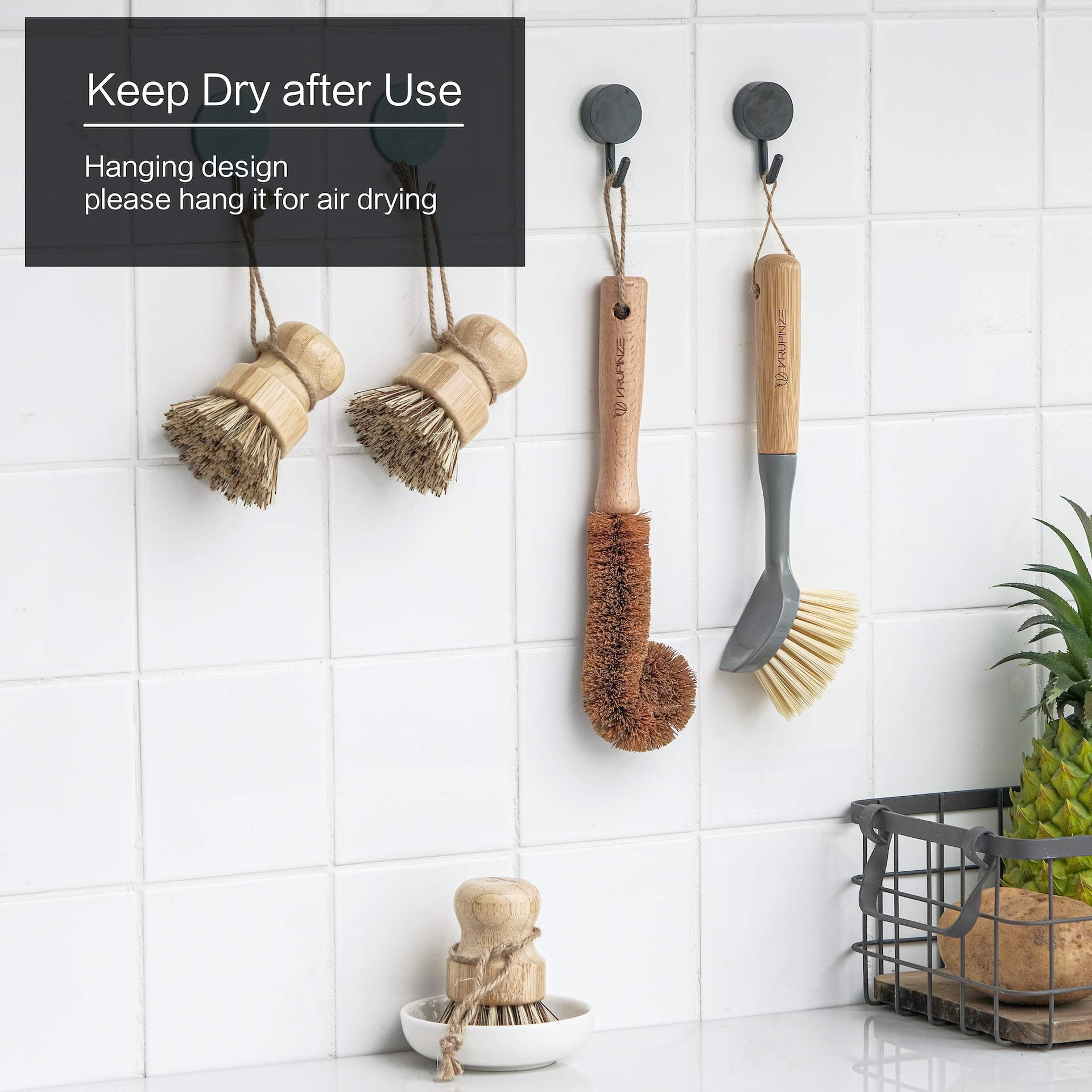 Natural Bamboo Dish Brush Bottle Scrub Brush 4