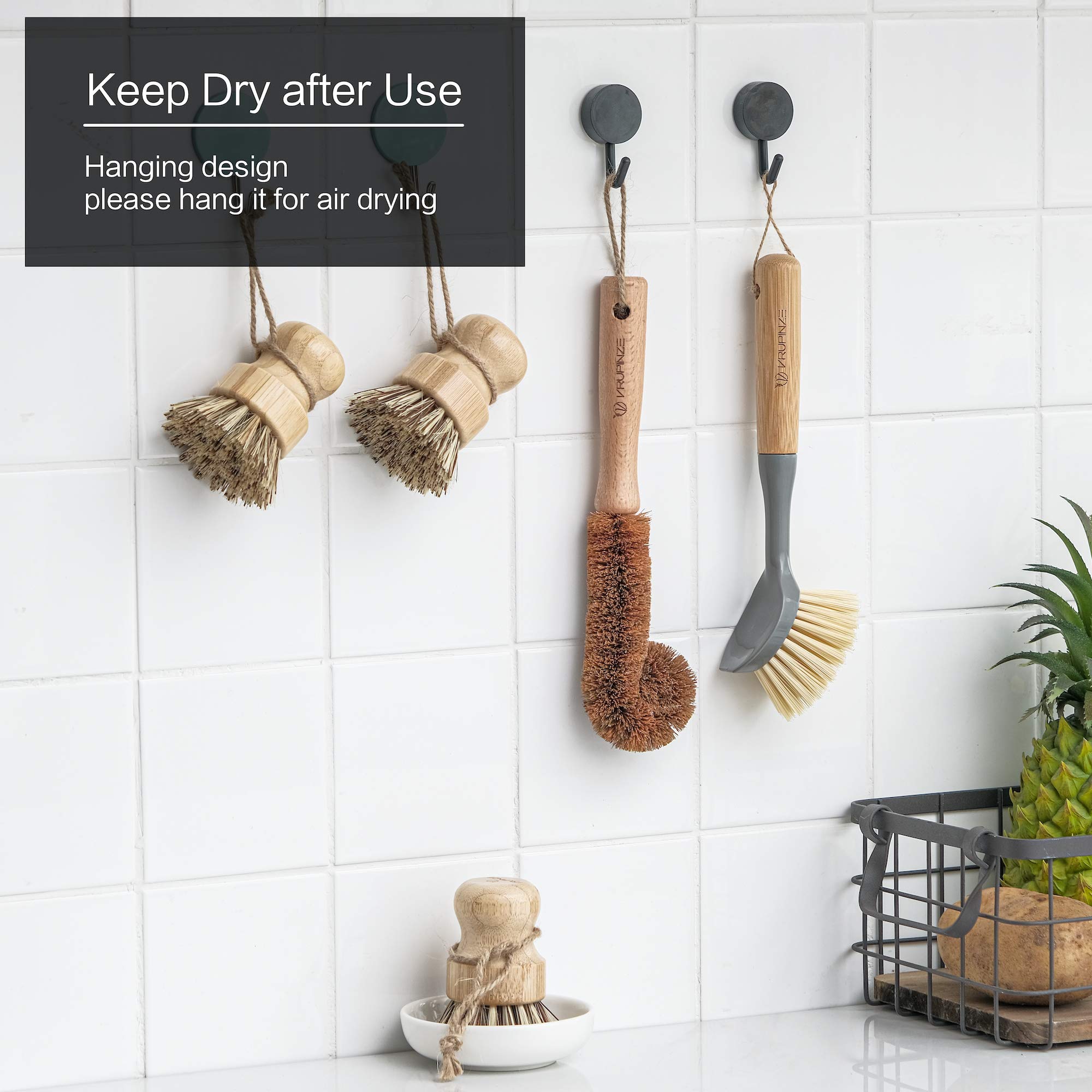 Natural Bamboo Dish Brush Bottle Scrub Brush 4