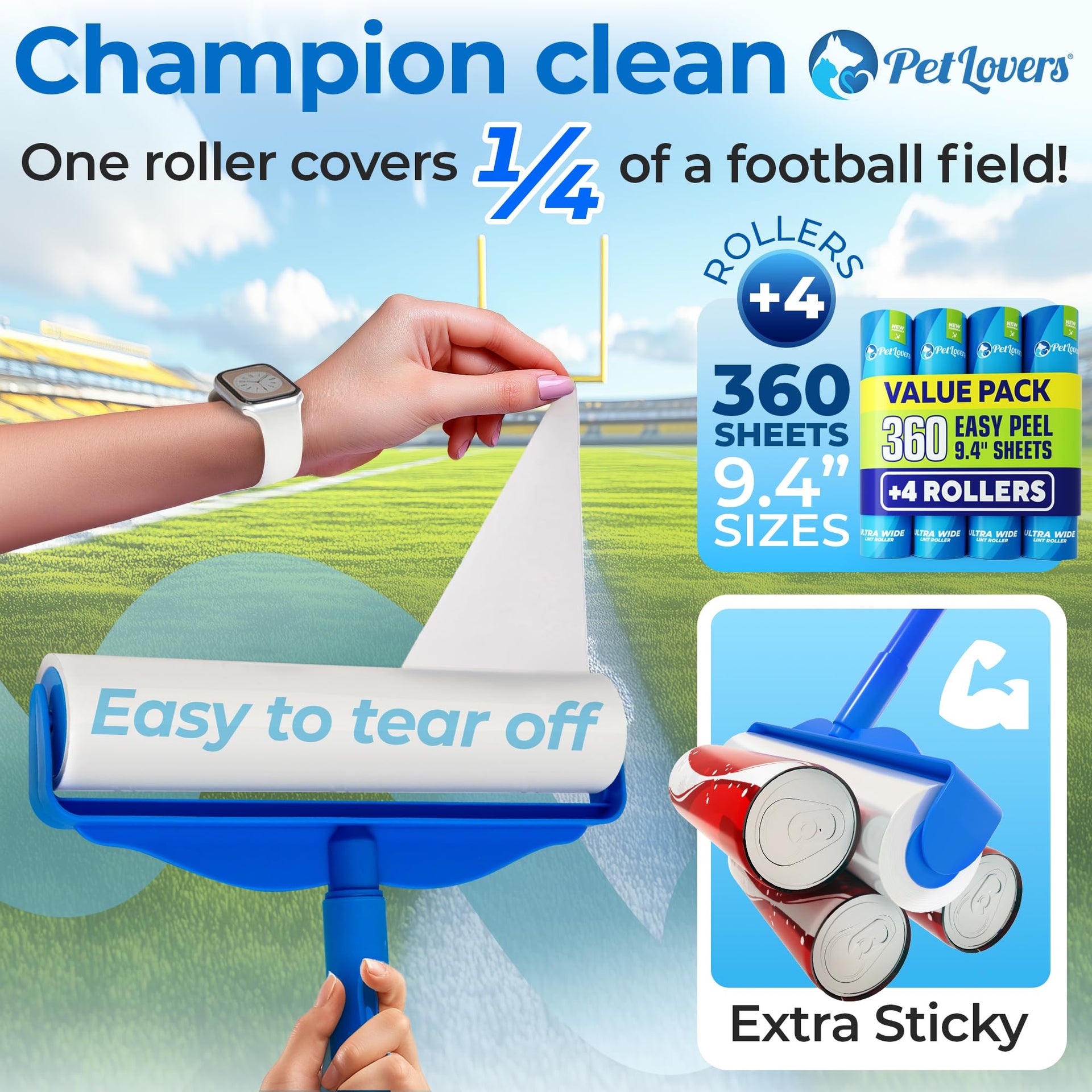 Large Lint Roller with 3 Refills (4 Count)