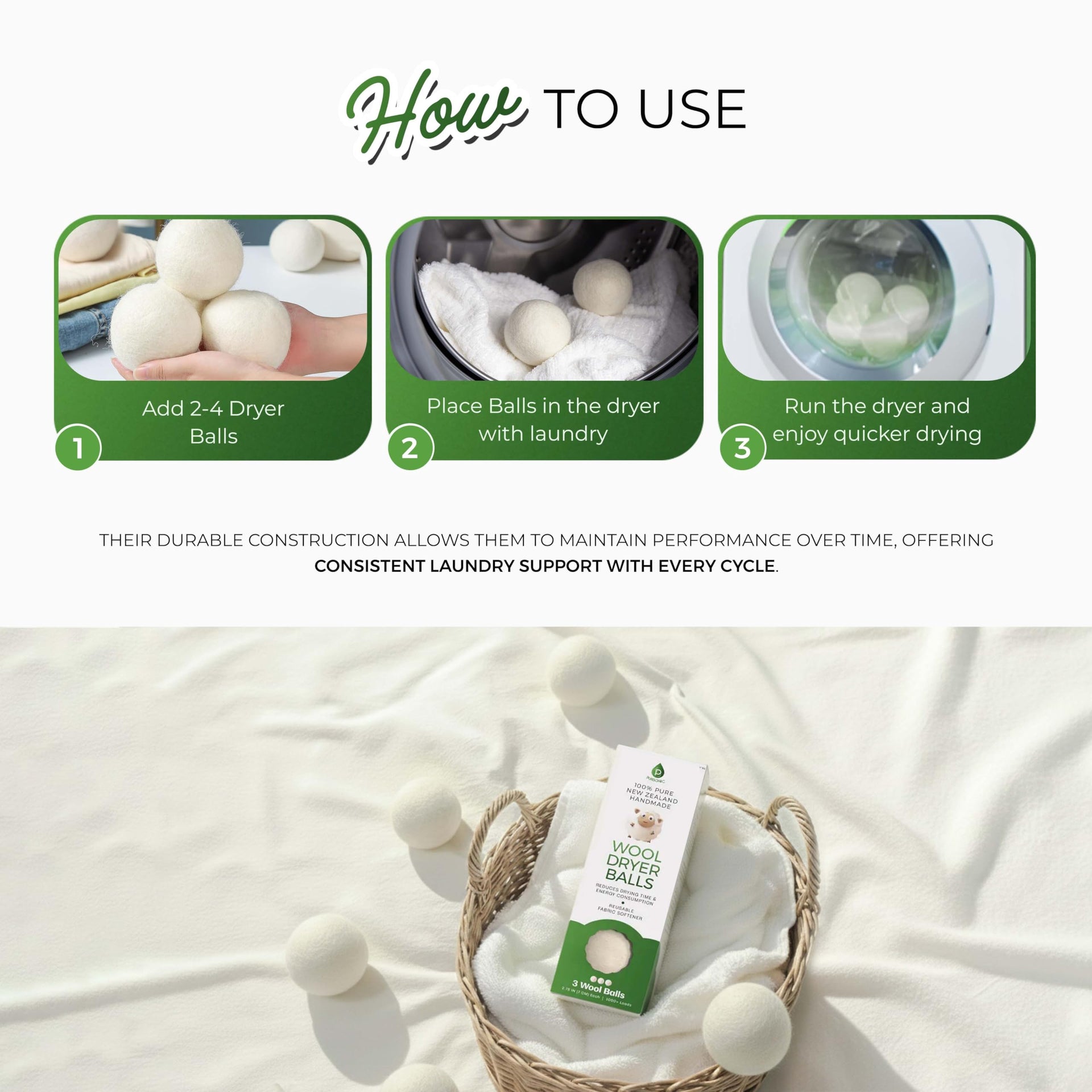 Laundry Wool Dryer Balls (3 Count)