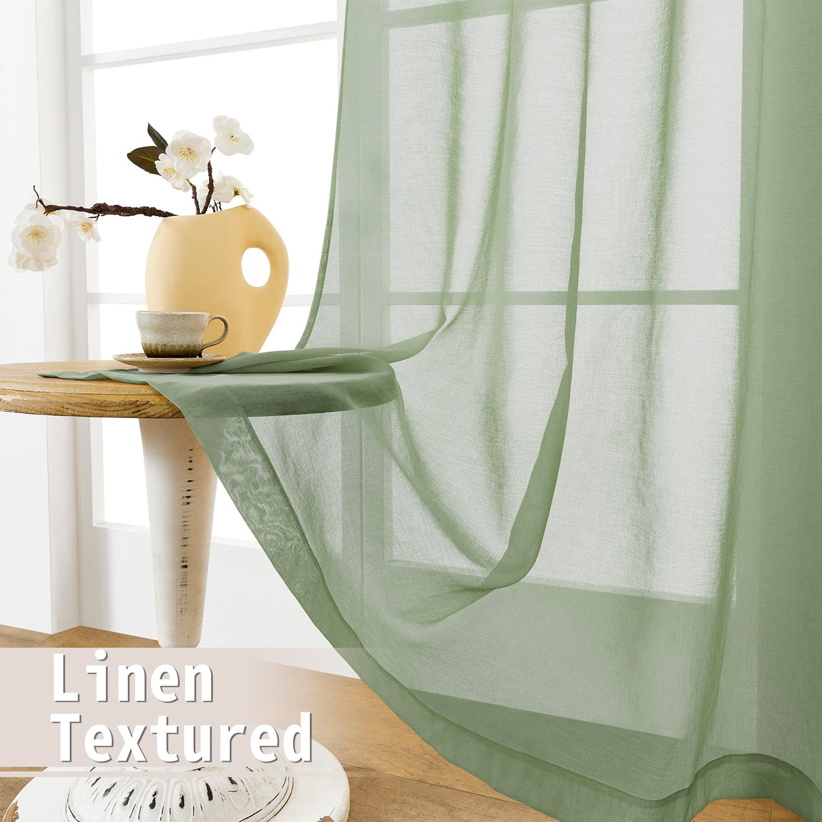 Sheer Door Curtain Closet Linen Textured Curtain Sheers Doorway Light Filtering Voile French Door Rod Pocket Curtains Patio Glass Doors