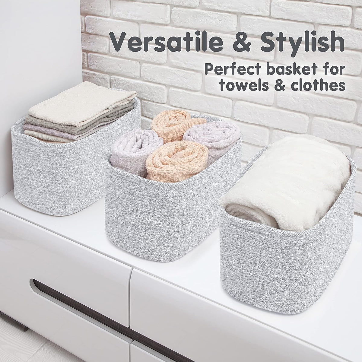 Cotton Rope Baskets for Organizing (3 Count)
