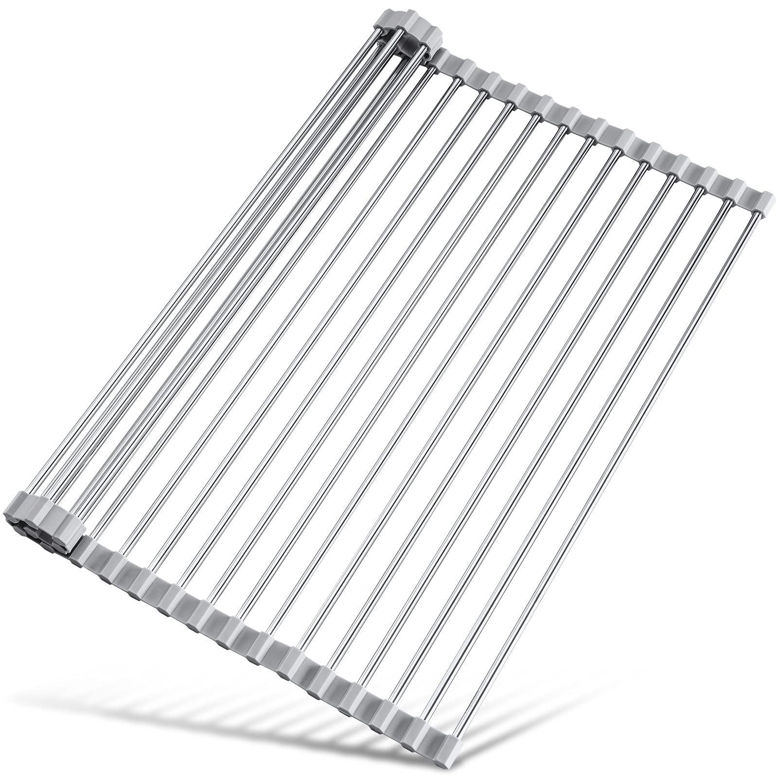 17.7" x 15.5" Roll Up Dish Drying Rack Over Sink Drying Rack Sink Cover Kitchen Sink Accessories Gadget Multipurpose Organizer Foldable Stainless Steel Drainer