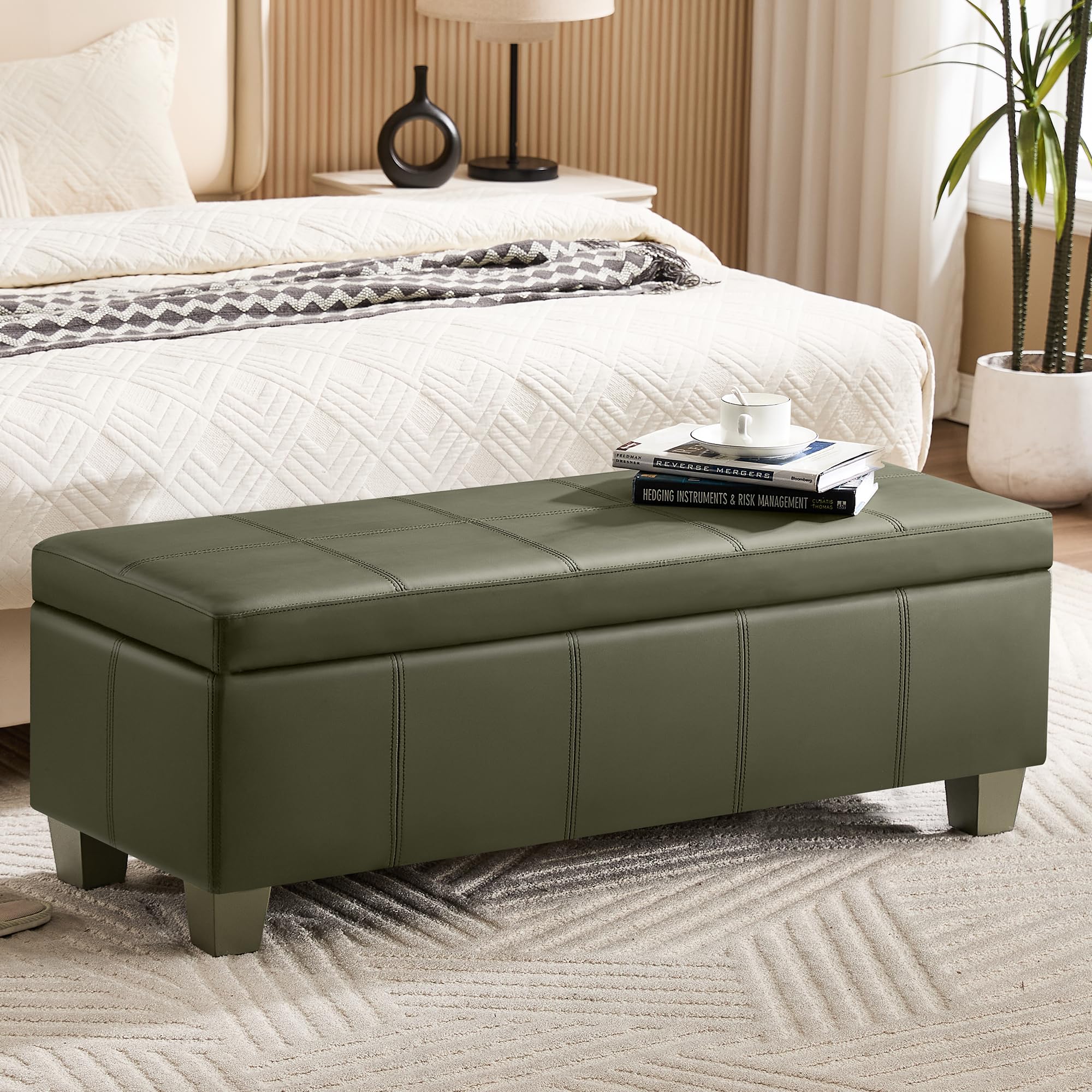 51" Faux Leather Storage Ottoman