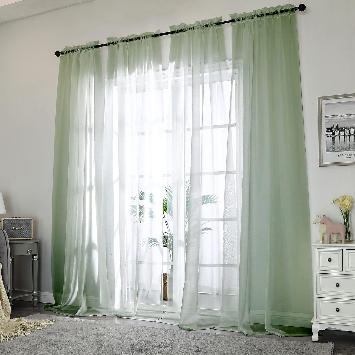 Living Room Sheer Curtains 96 Length 2 Panels Set for French Door