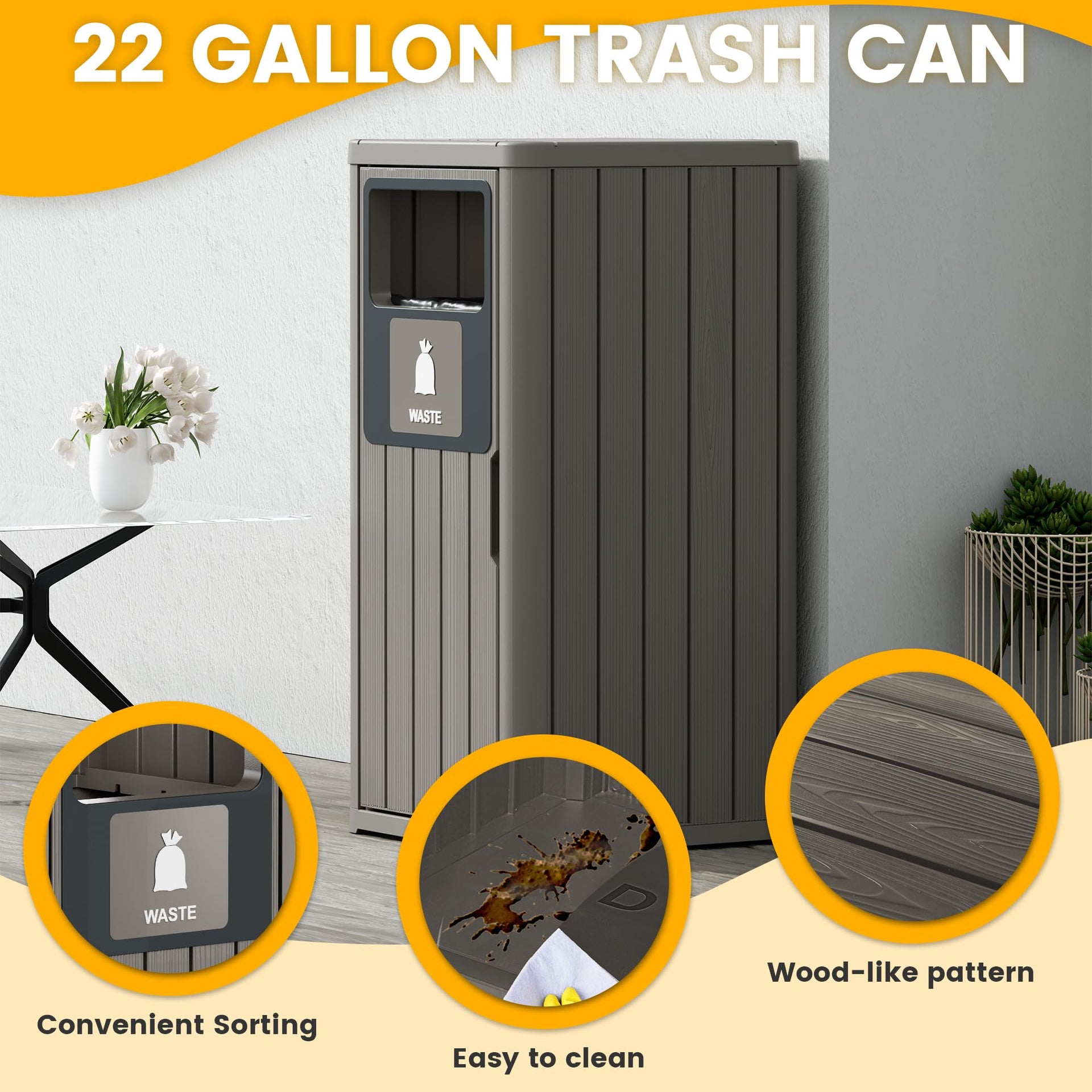 Outdoor Trash Can Waterproof Resin Patio Garbage Can for Outdoor Trash Bin for Patio