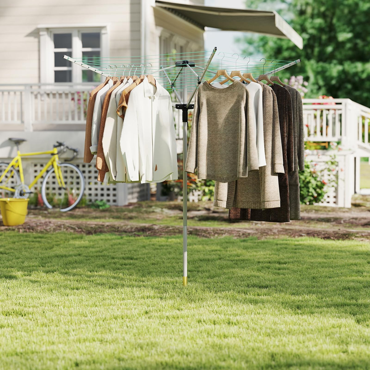 Outdoor Umbrella Drying Rack 165 Feet Umbrella Clothesline with 12 Lines Rotary Drying Rack Adjustable Height 4