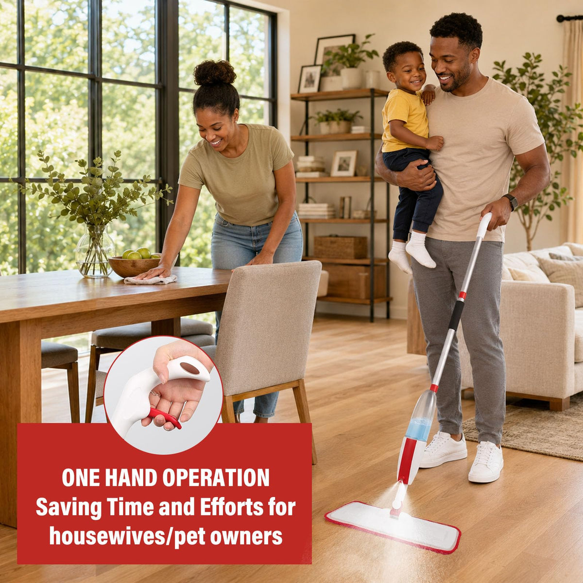 Wet Spray Mop for Floor Cleaning with 14 oz Bottle & 2 Microfiber Pads