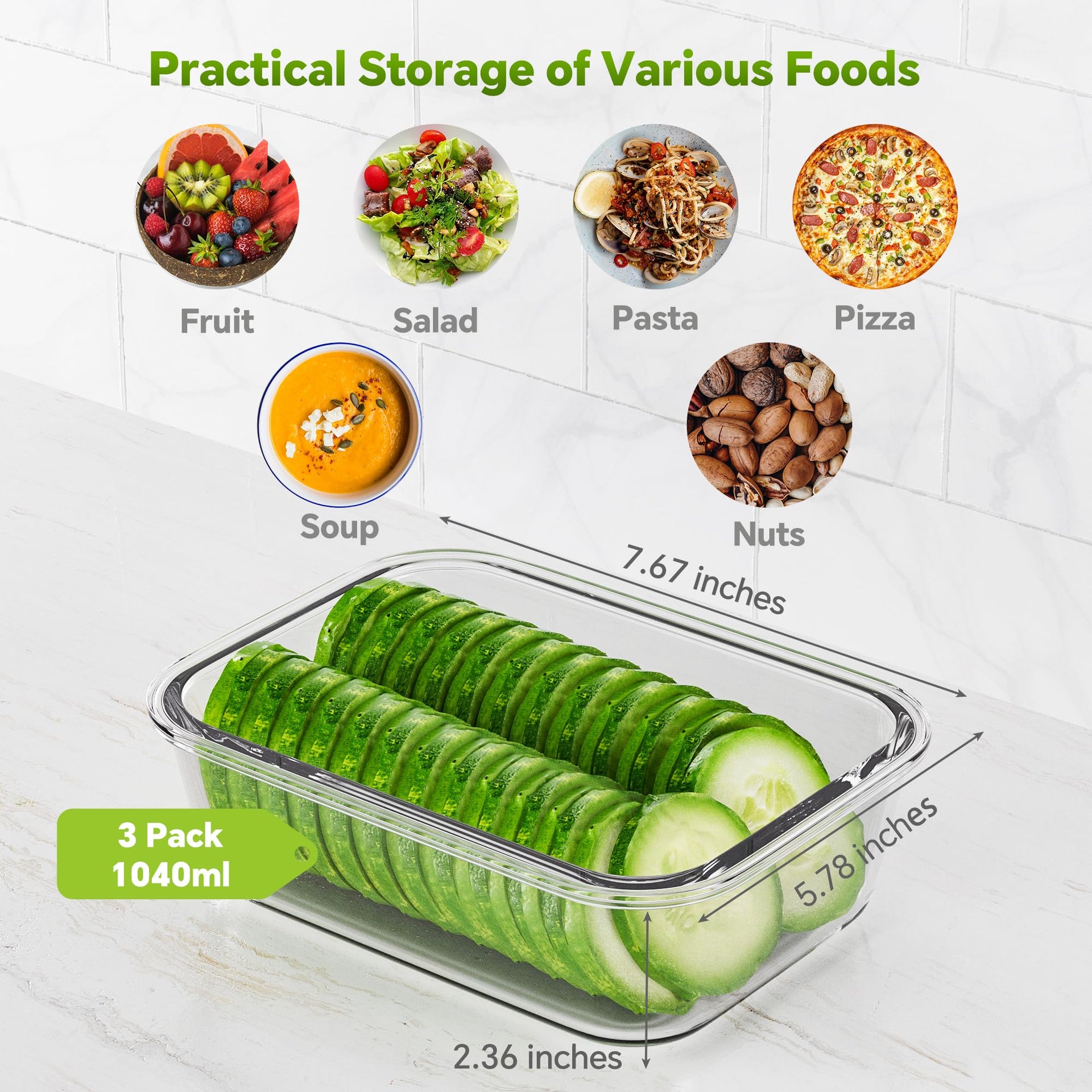 3 Pack 35 oz Borosilicate Glass Food Storage Containers with Lids (3 Count)