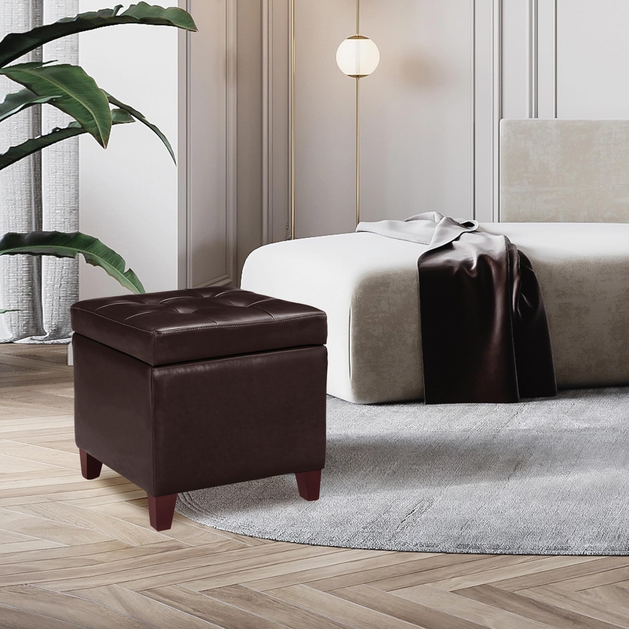 Bonded Leather Square Tufted Footstool