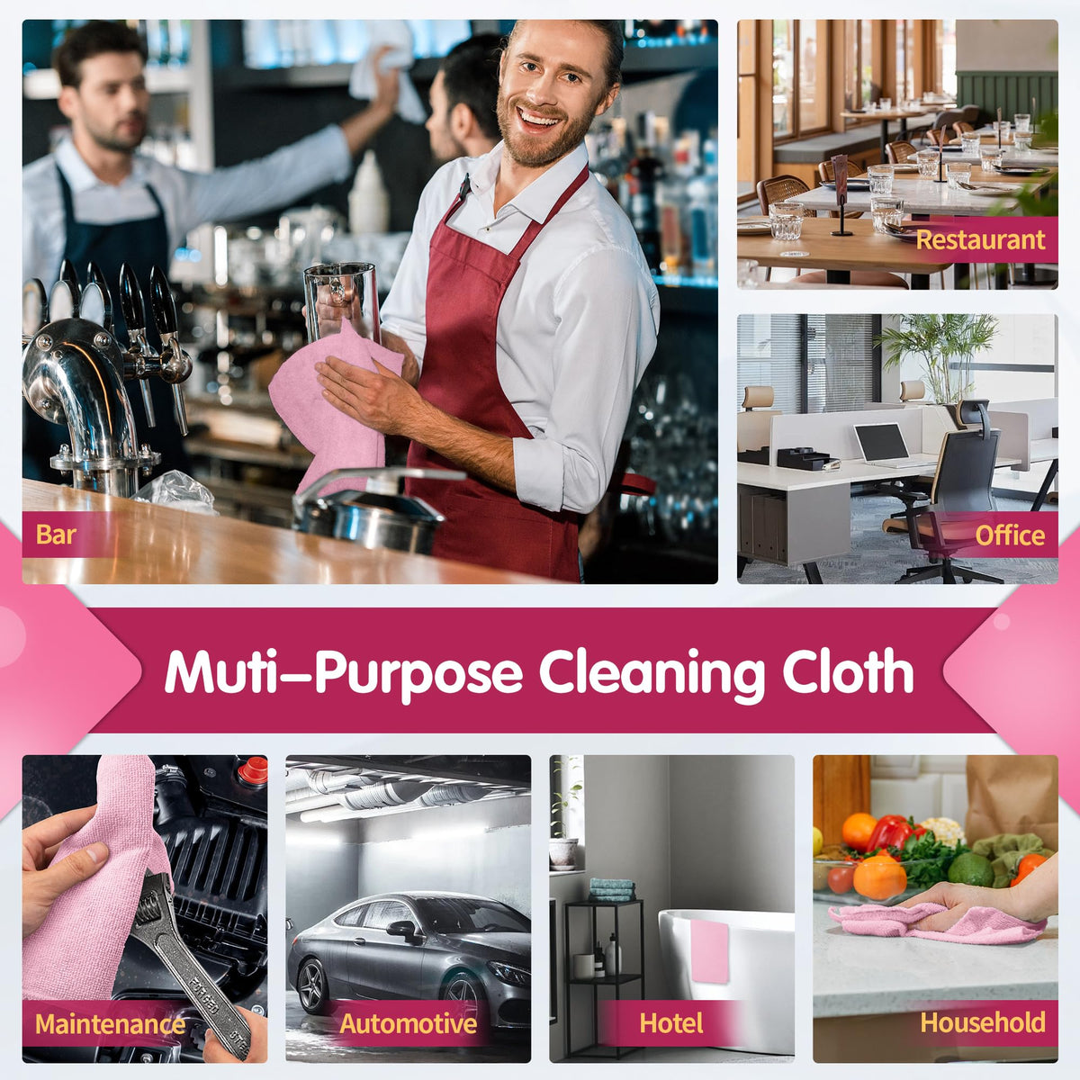Pink Microfiber Cleaning Cloth (12 Count)
