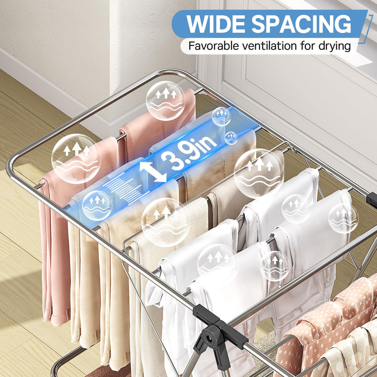 Large Stainless Steel Clothes Drying Rack with 4 Wings