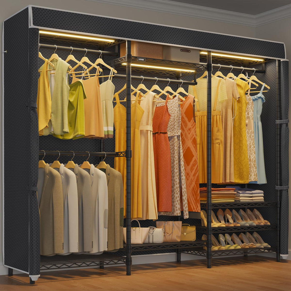 V5LC Garment Rack Heavy Duty Covered with Dimmable LED Light 3000K Warm White