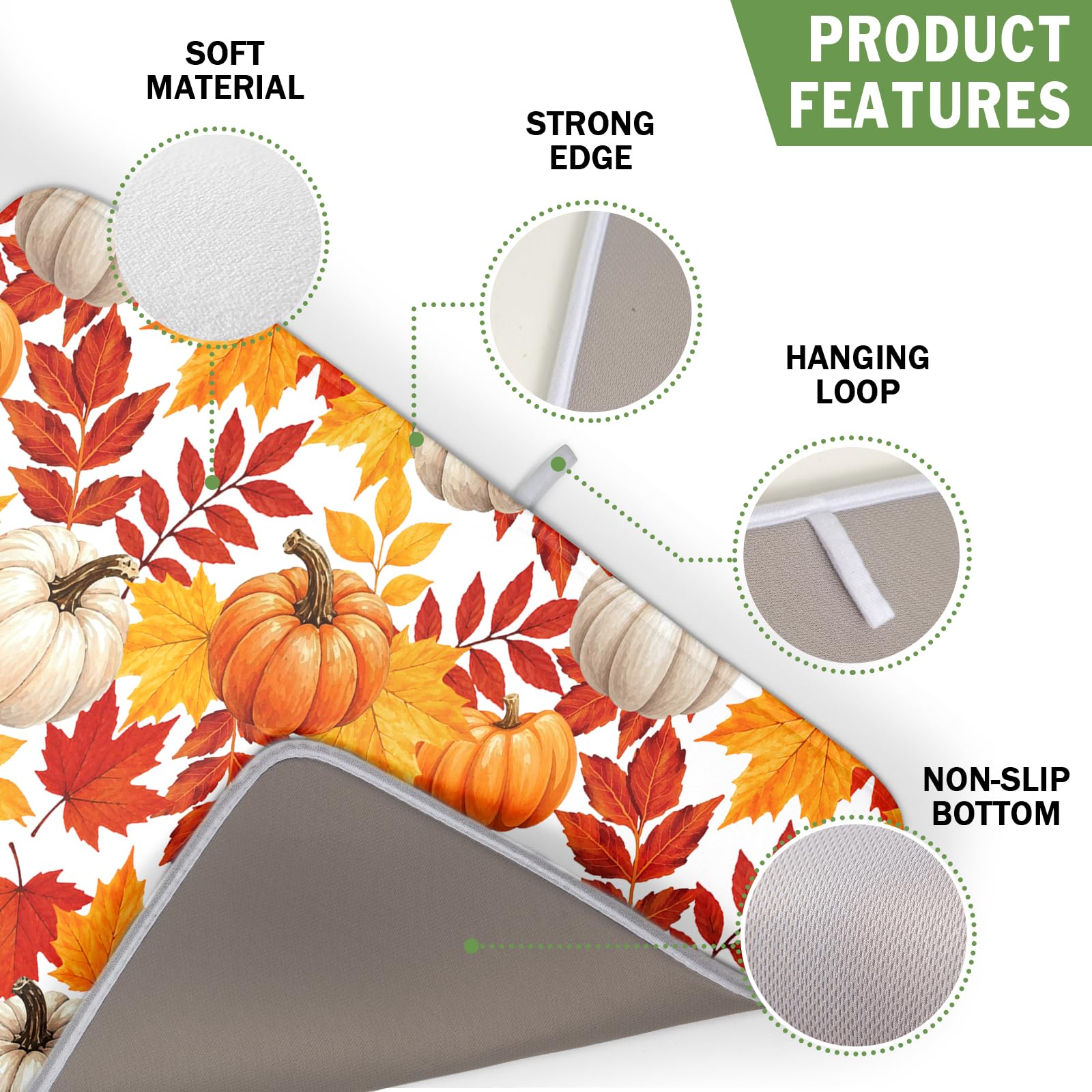 Fall Pumpkin Dish Drying Mat for Kitchen Counter 16x18 Inch Autumn Pumpkins Maple Leaves Drying Mats Thanksgiving Absorbent Reversible Dish Pad Fast Dry Drainer Mat Protector for Countertop Coffee Bar