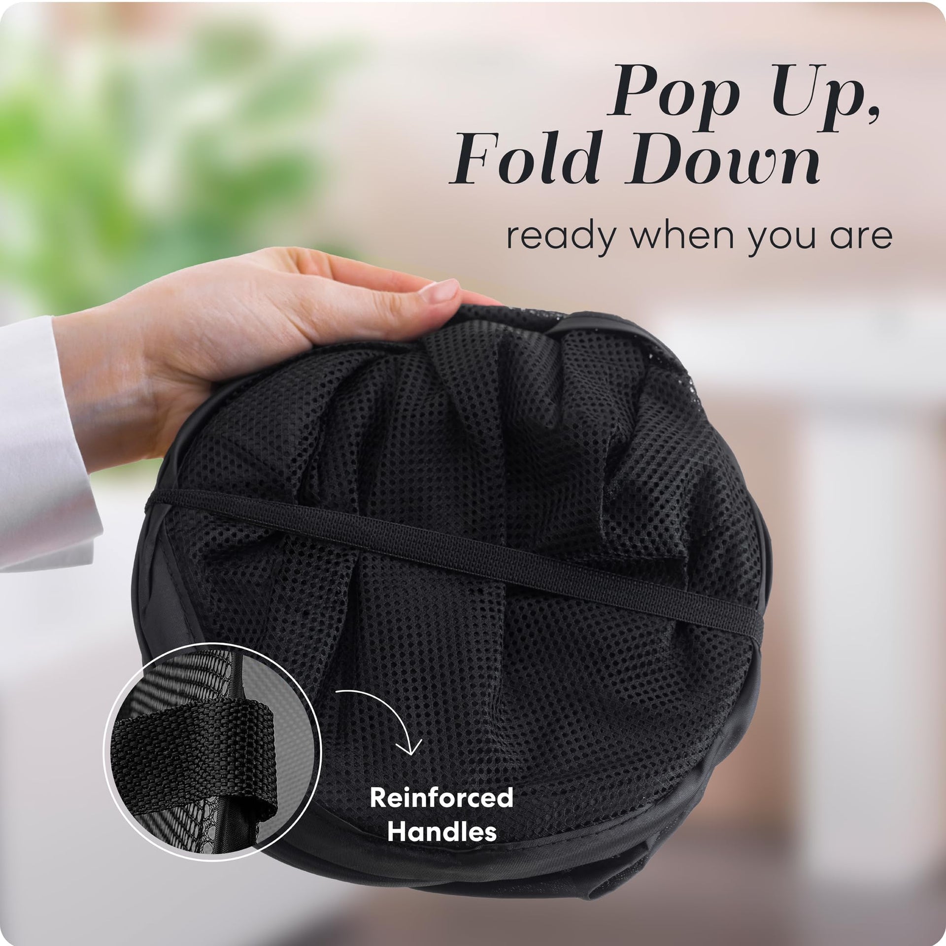Collapsible Mesh Pop Up Hamper with Wide Opening and Side Pocket (2 count)
