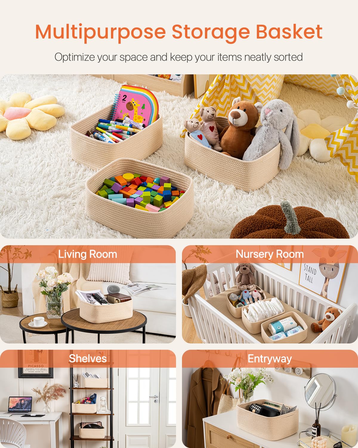 Small Woven Storage Basket for Organizing (3 Count)