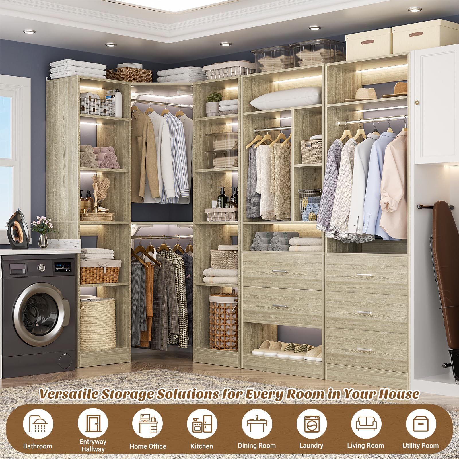 Corner Closet System with 5 Drawers