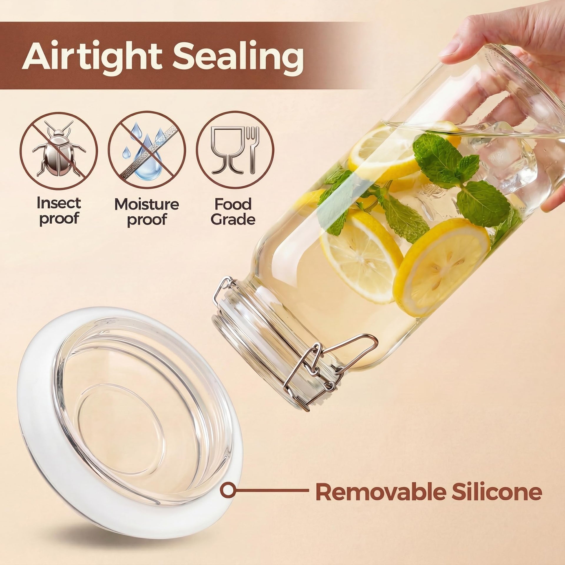 Square Glass Jars with Airtight Lids (5 Count)