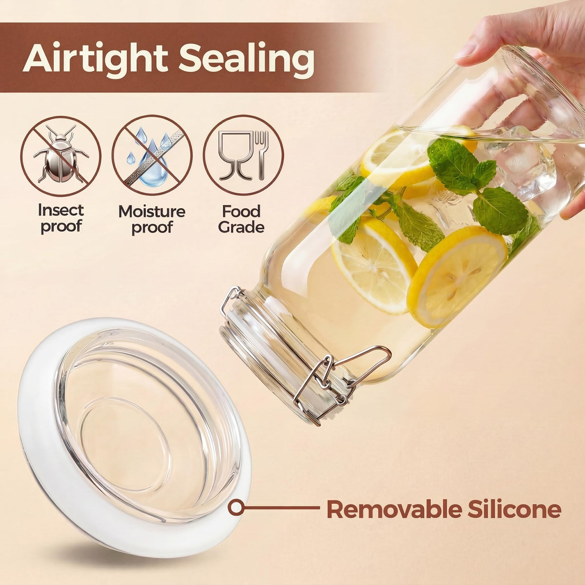 78oz Large Square Glass Jars with Airtight Lids (3 Count)