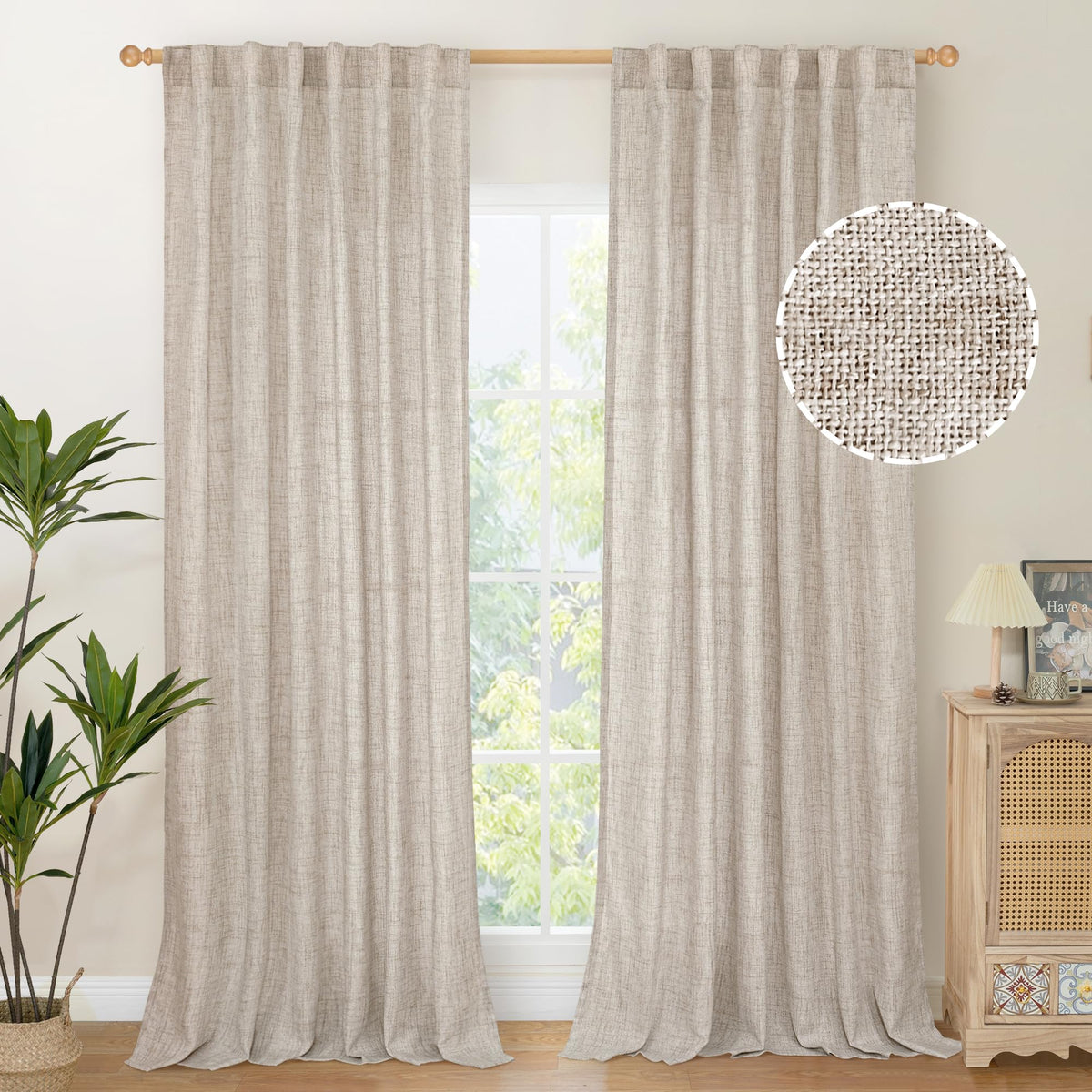 Natural Linen Semi Sheer Curtains 95 Inches Long for Living Room (2 Count)