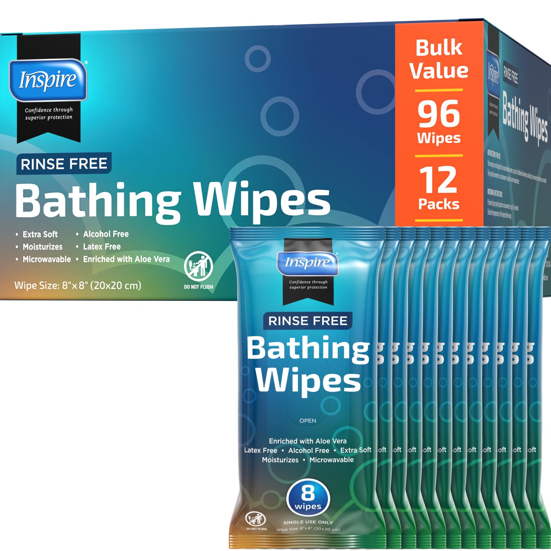 Body Wipes for adults bathing rinse free (80 Count)