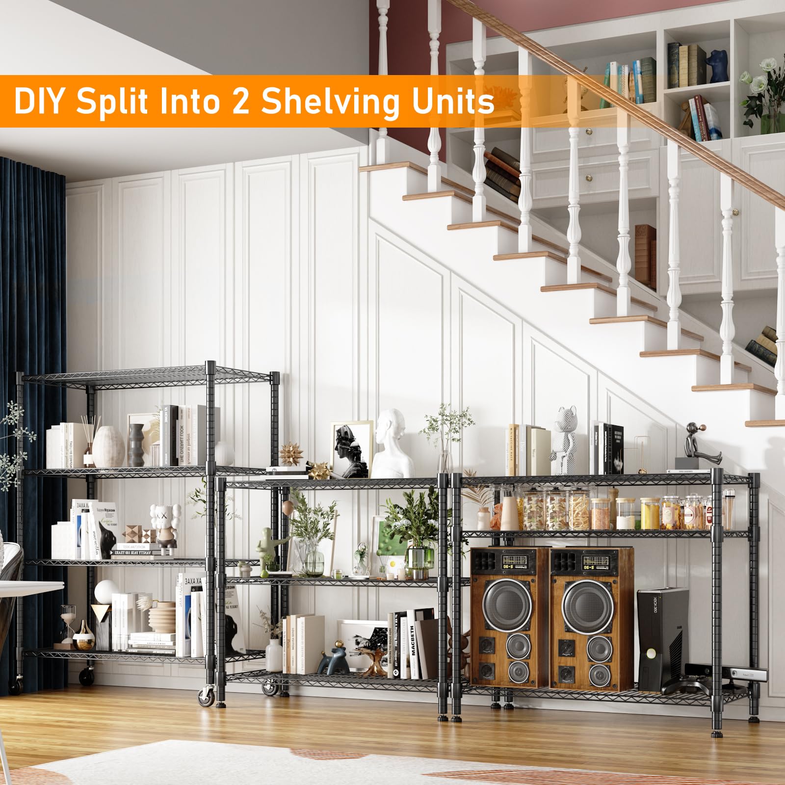 18" D×36" W×72" H Storage Shelves with Wheels Metal Wire Shelving Unit 4 Tier Adjustable Shelving Heavy Duty Garage Shelf Organizer Rack Loads 1600LBS
