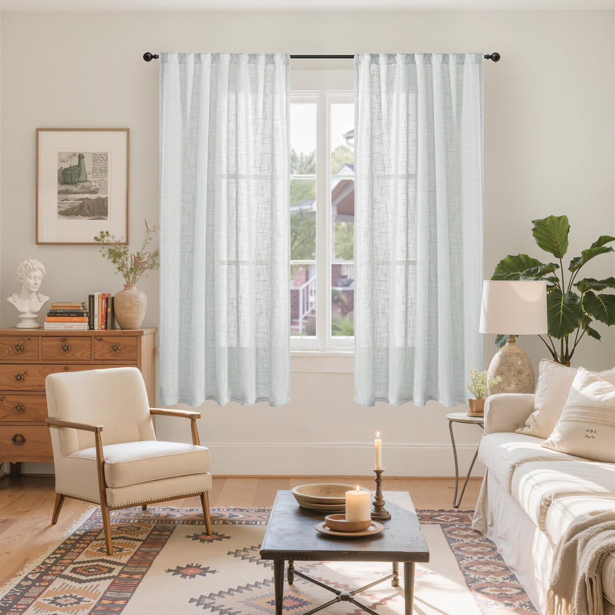Light Grey Linen Curtains 63 Inch Length for Living Room Window (2 Count)