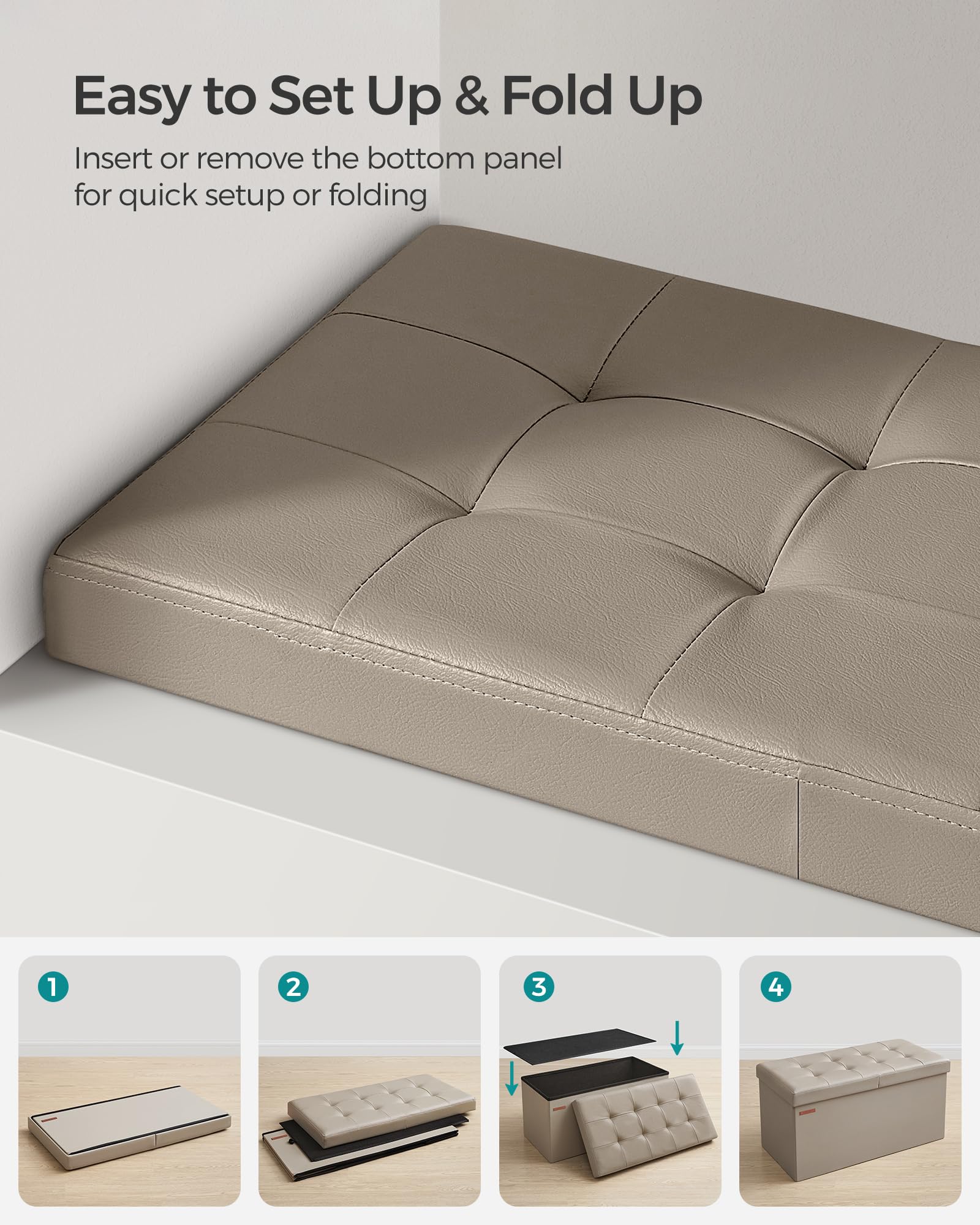 30 Inches Folding Storage Ottoman Bench with Flipping Lid