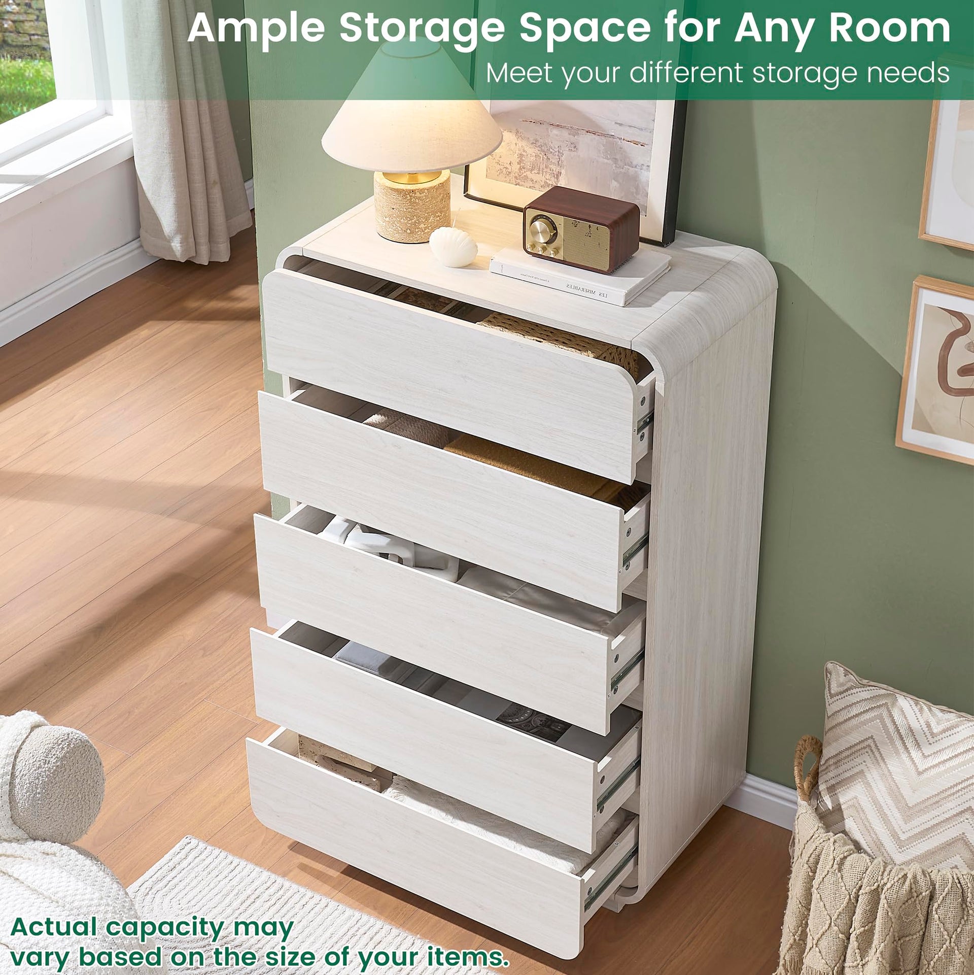White 5 Drawers Dresser