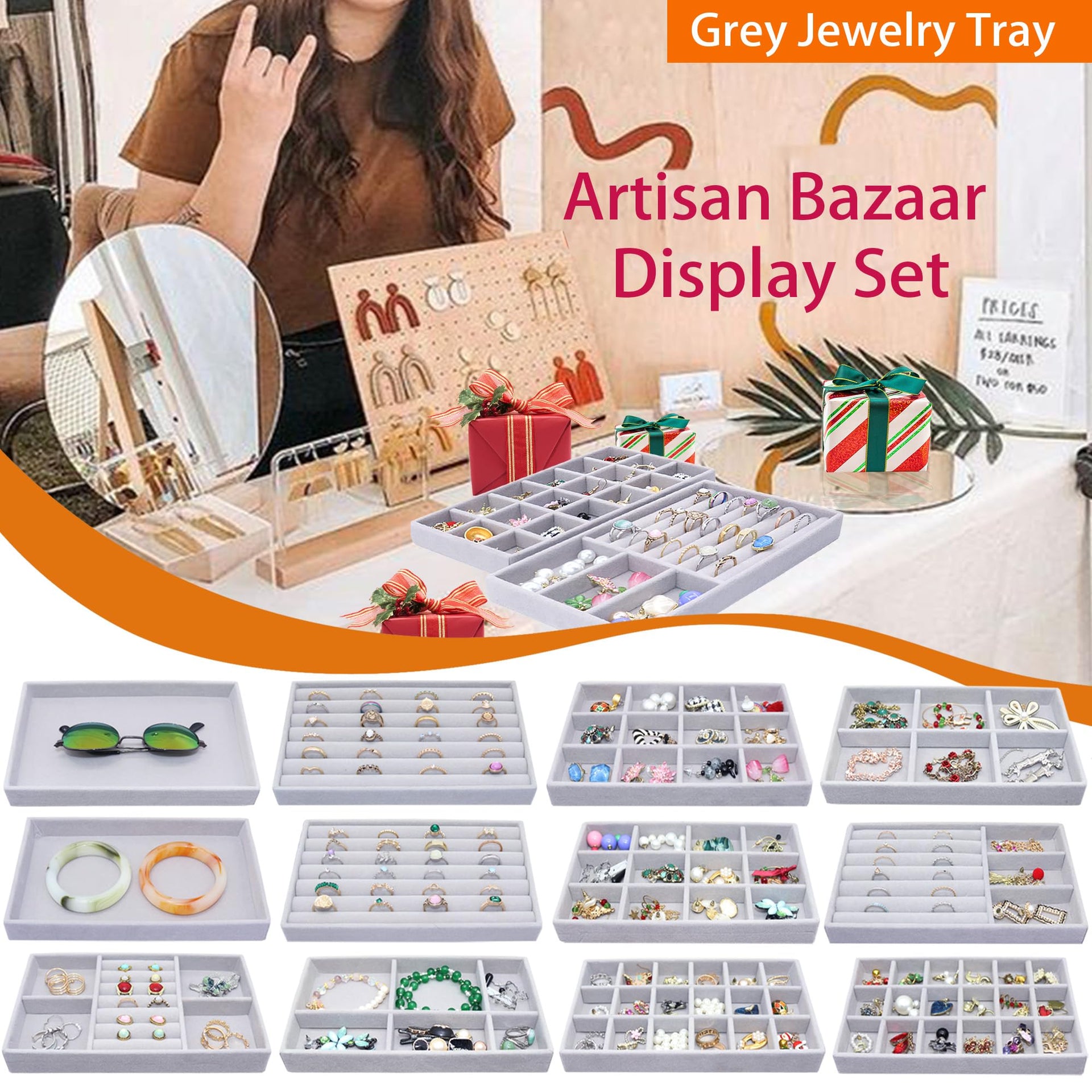 12 Set Jewelry Tray Velvet Jewelry Drawer Organizer Necklace Bracelet Display Tray for Earring (12 Count)