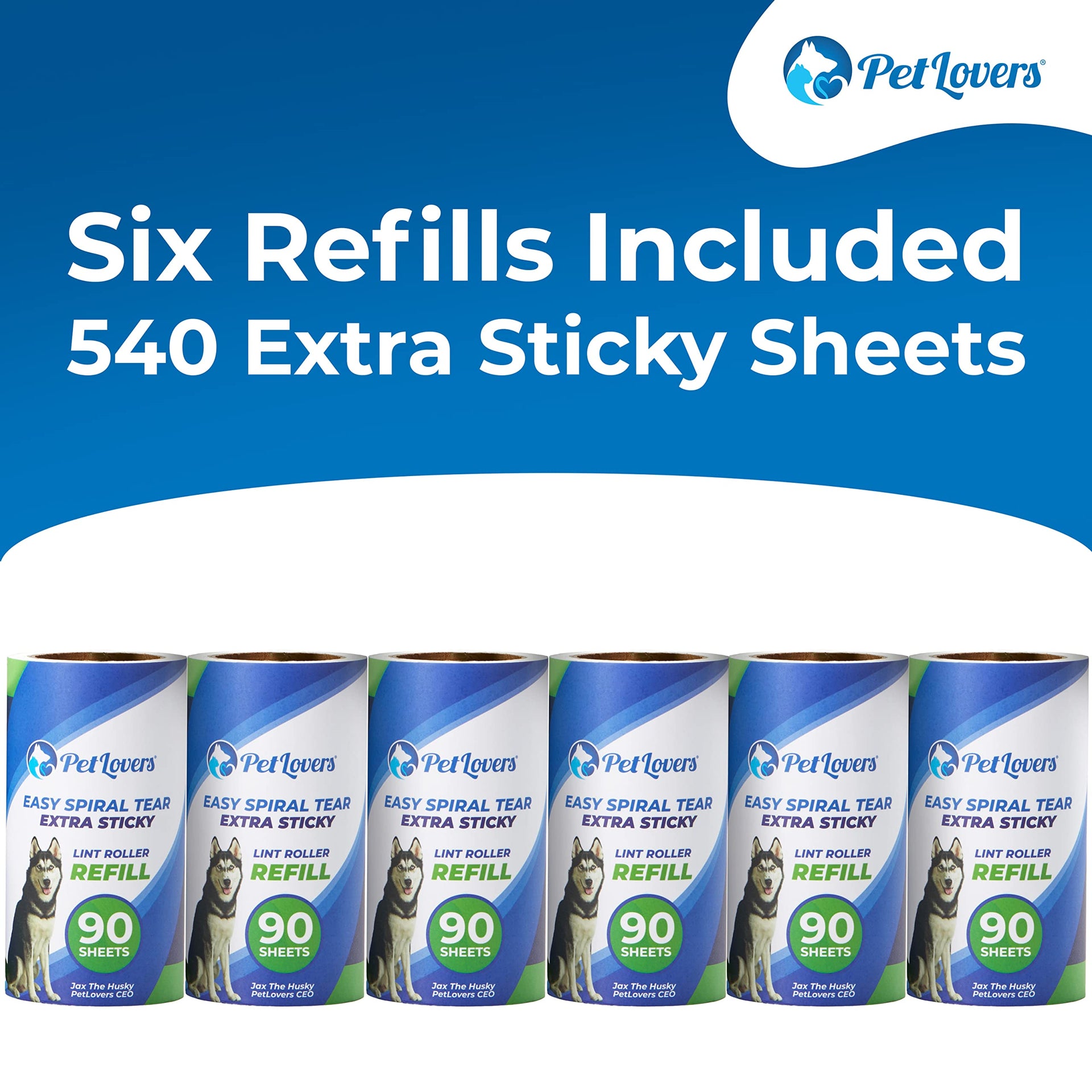 Extra Sticky Lint Roller 6 Pack of Refills Only (540 Count)