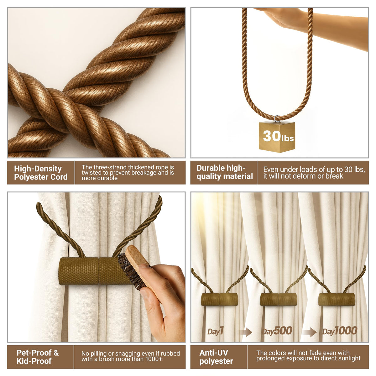 Magnetic Curtain Tiebacks Dark Brown 4pcs
