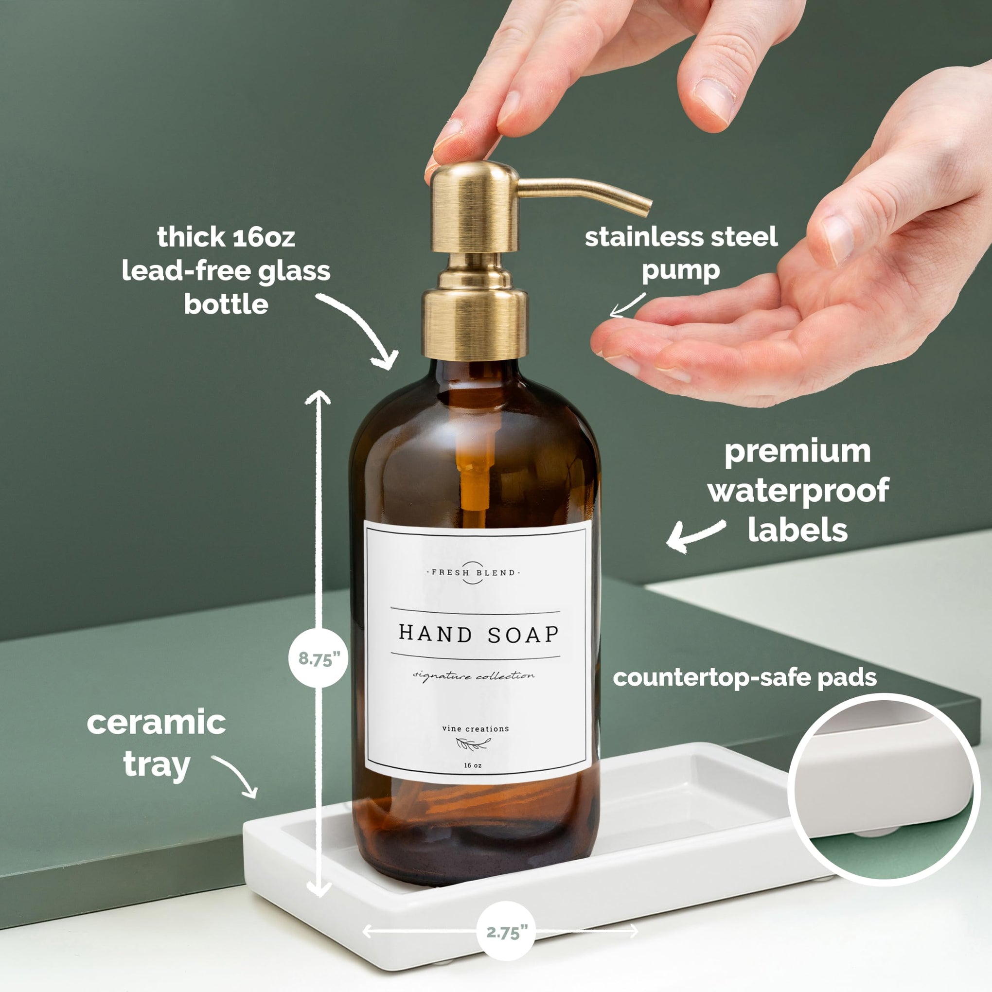 Amber Glass Soap Dispenser (2 Count)