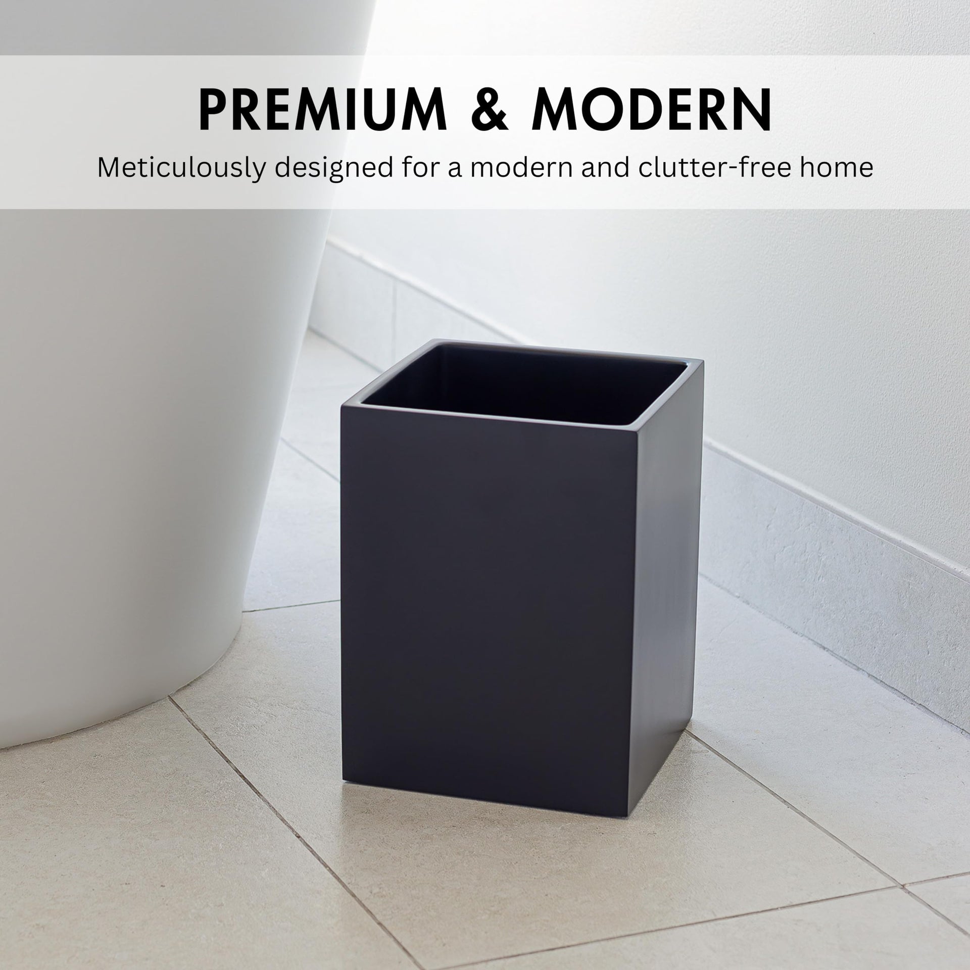 Matte Black Square 2 Gallon Trash Can for Home and Bathroom