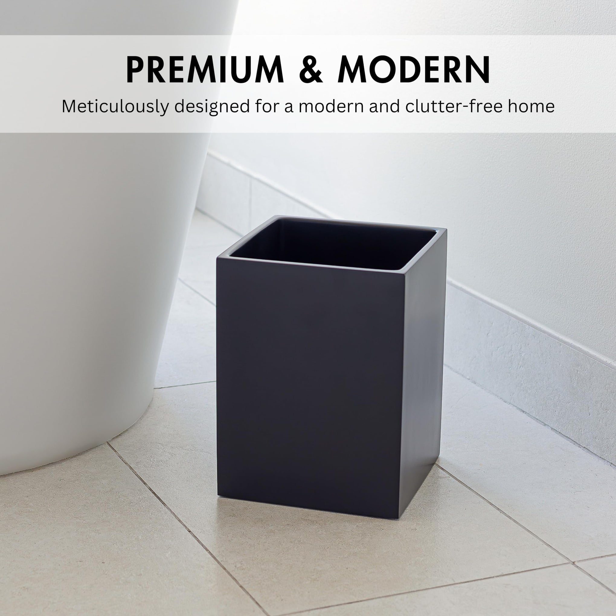 Matte Black Square 2 Gallon Trash Can for Home and Bathroom