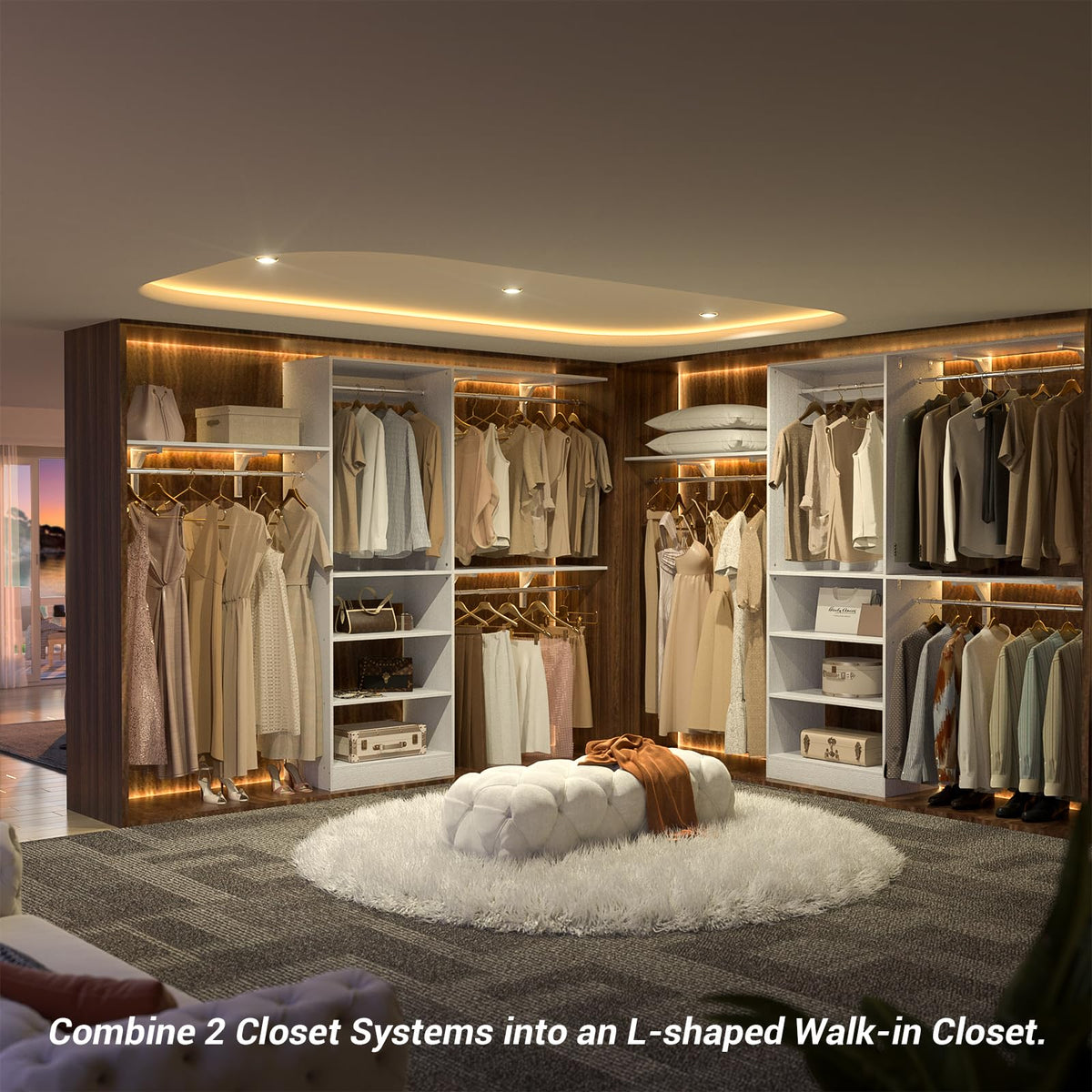 8FT Closet System with 3 Wooden Storage Shelves