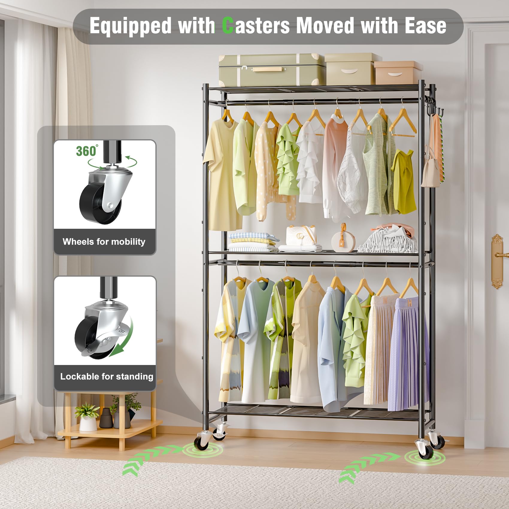 Rolling Clothes Rack for Hanging Clothes