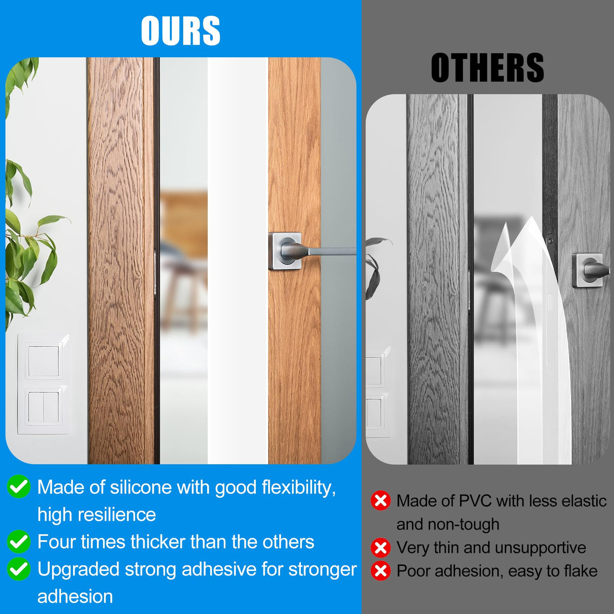 Draft Seal Tape for Doors and Windows 2 in x 20 Ft Silicone Weather Stripping Extra Thick 2mm Door Seal Strip with Strong Adhesive Draft Insulation Stopper Side Seal (20 Foot)