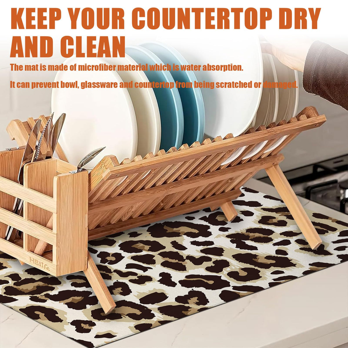 Brown Leopard Dish Drying Mat for Kitchen Counter Microfiber Absorbent Dish Kitchen Drying Mat Draining Reusable Washable for Dishes
