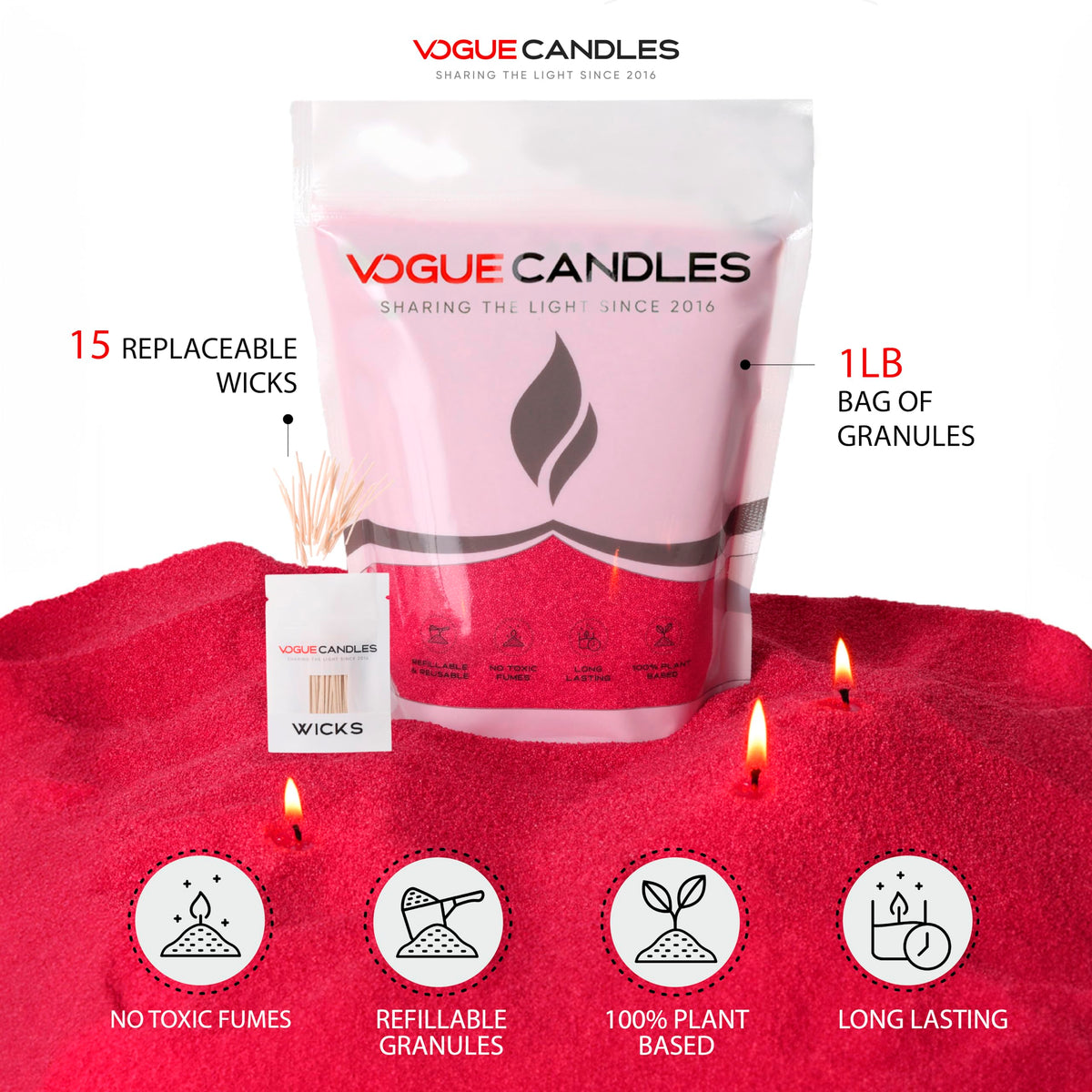 Vogue Candles Red Pearled Candle Sand Wax (16 Ounce)