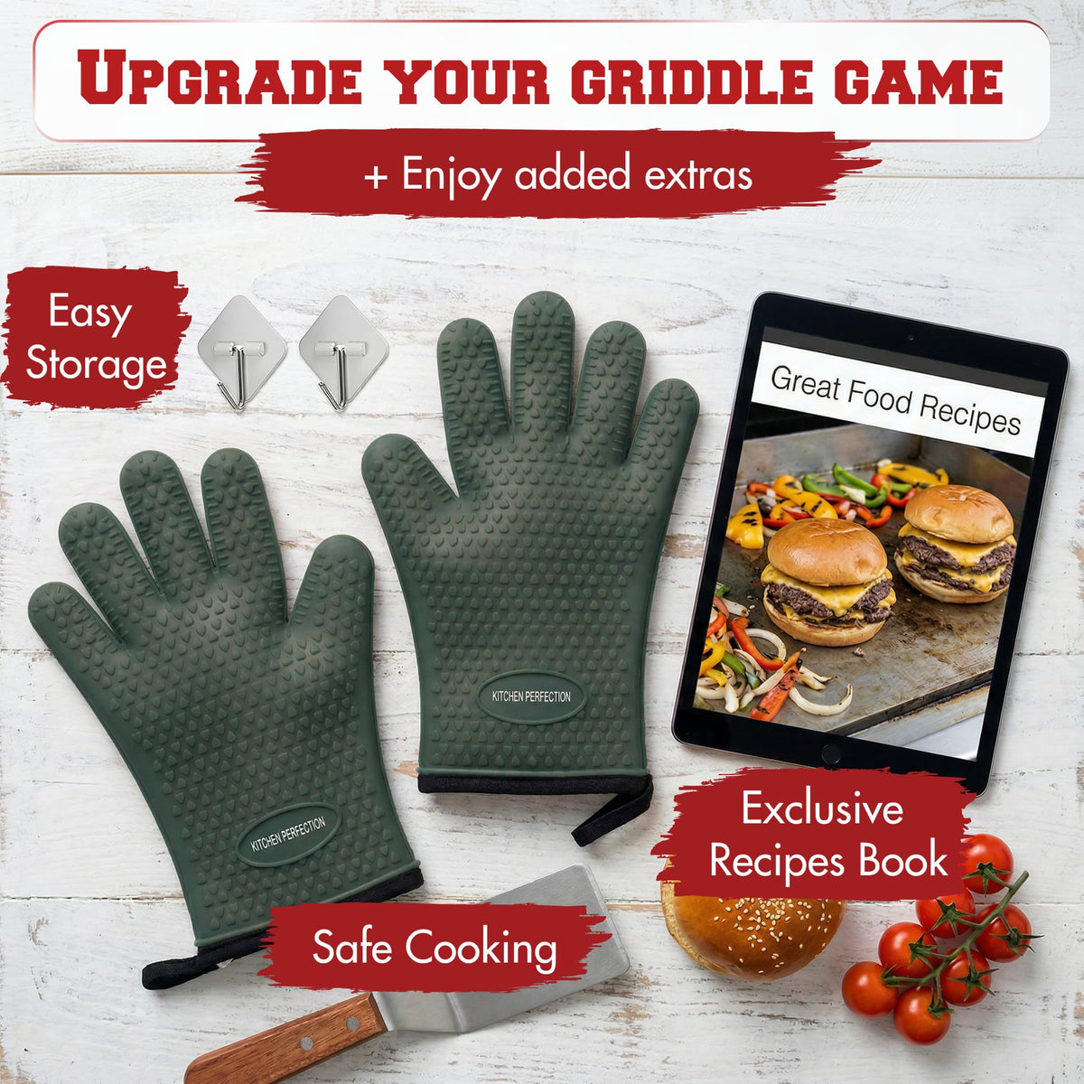 Silicone Griddle Grill Gloves Heat Resistant Oven Mitts