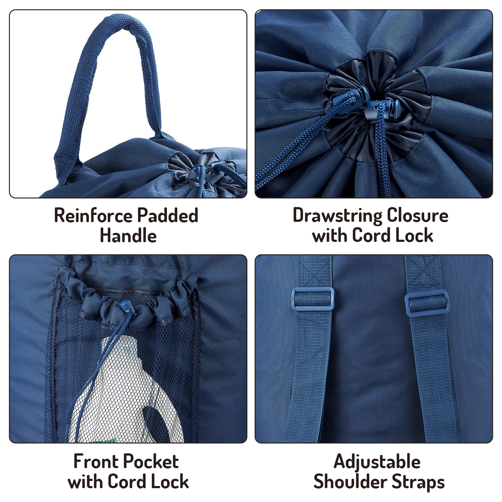 Laundry Bag Backpack with Detergent Holder and Adjustable Shoulder Straps