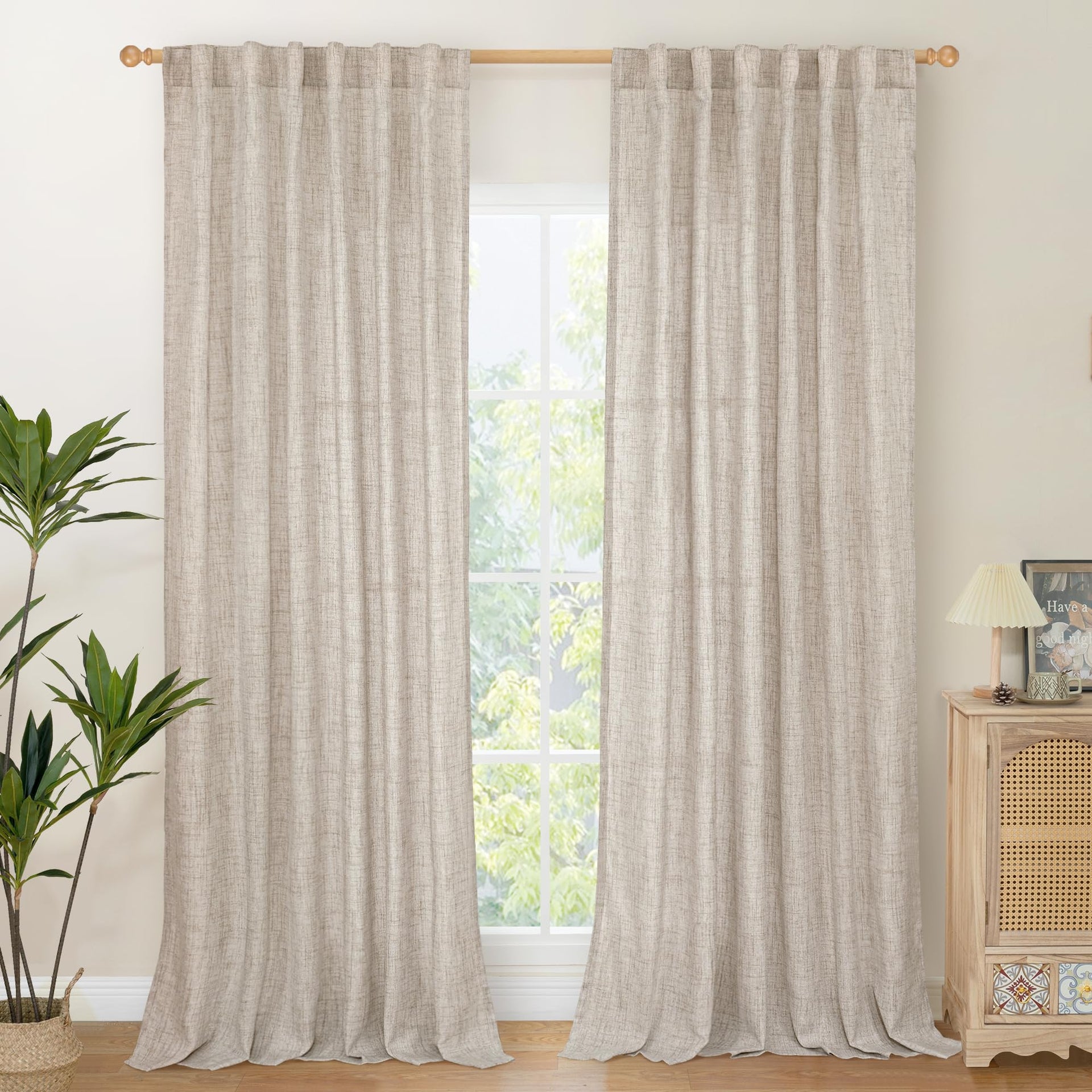 84 Inch Length Natural Linen Curtains for Living Room 2 Panels (2 Count)