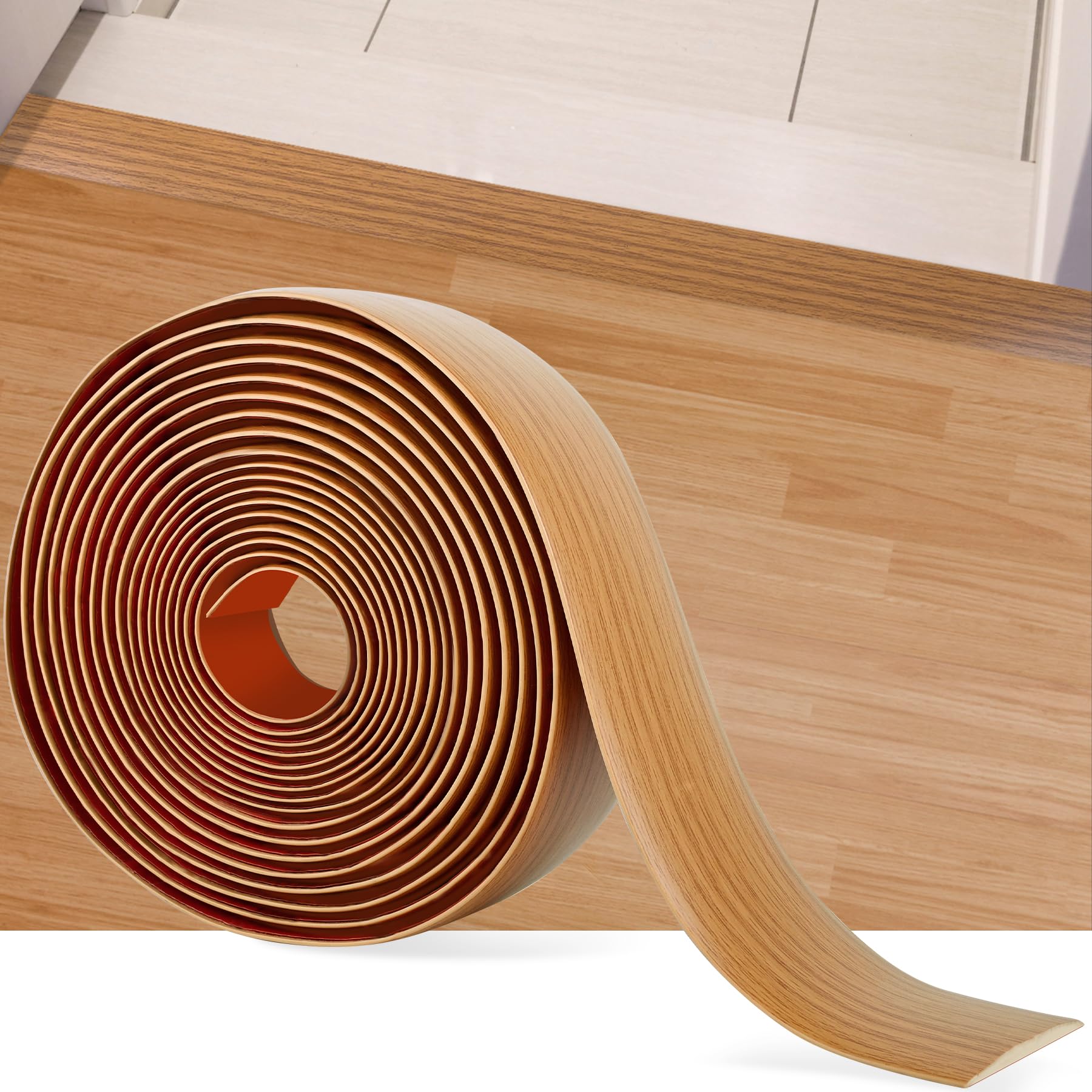 20Ft Floor Transition Strip Self Adhesive Vinyl Cover Floor Strip Flat Divider Transition Strip Wood Grain Design for Laminate Floor Gaps and Doorway Transitions