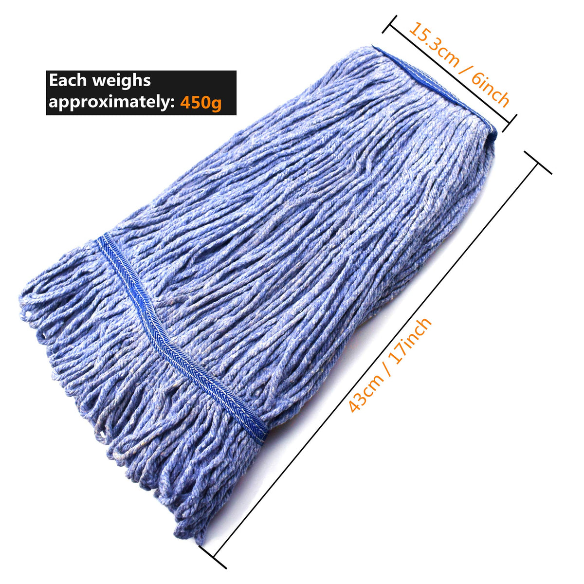 String Mop Heads Replacement Heavy Duty Commercial Grade Blue Cotton Looped End Wet Industrial Cleaning Mop Head Refills (2 Count) - ModHome Supplies
