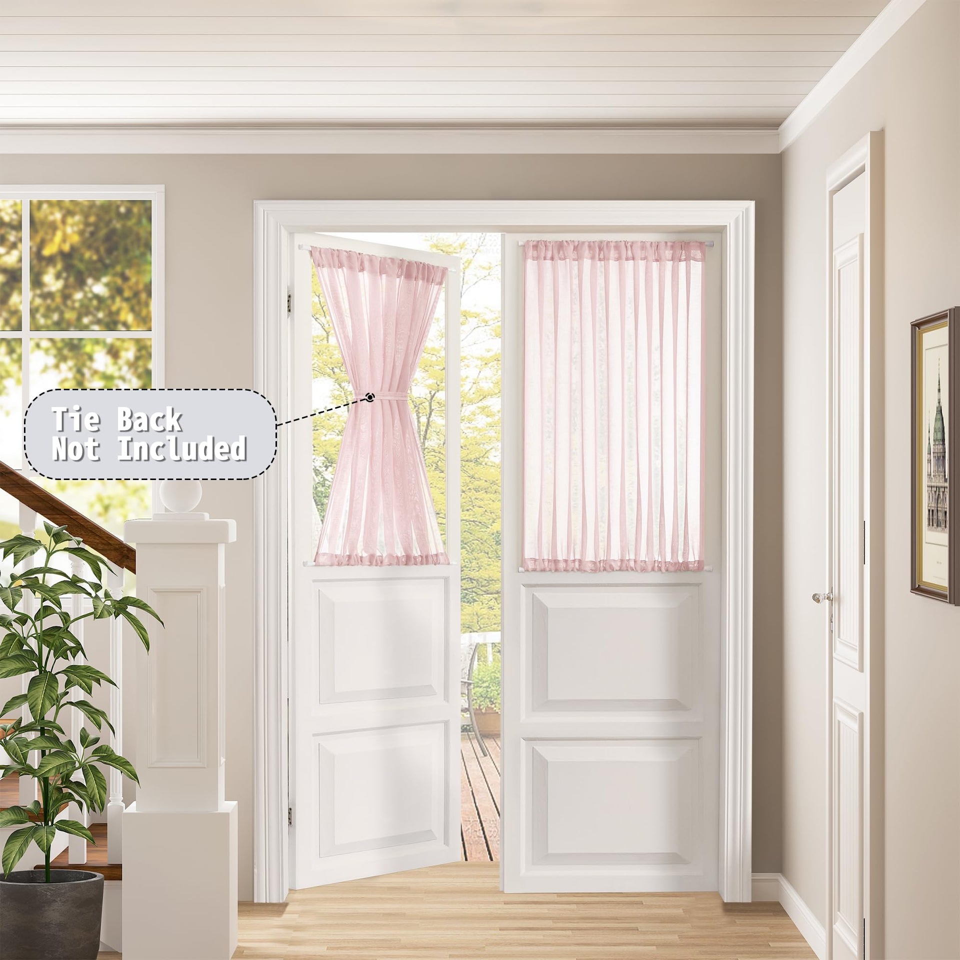 Short Sheer Door Curtains Closet Linen Textured Curtains Sheer Doorway Light Filtering Voile Patio Glass Door Rod Pocket Curtain French Doors