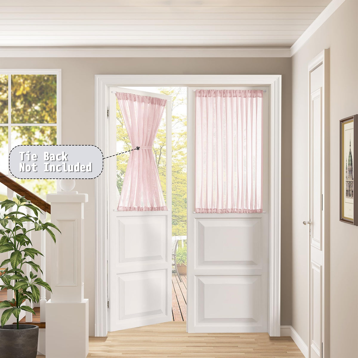 Short Sheer Door Curtains Closet Linen Textured Curtains Sheer Doorway Light Filtering Voile Patio Glass Door Rod Pocket Curtain French Doors
