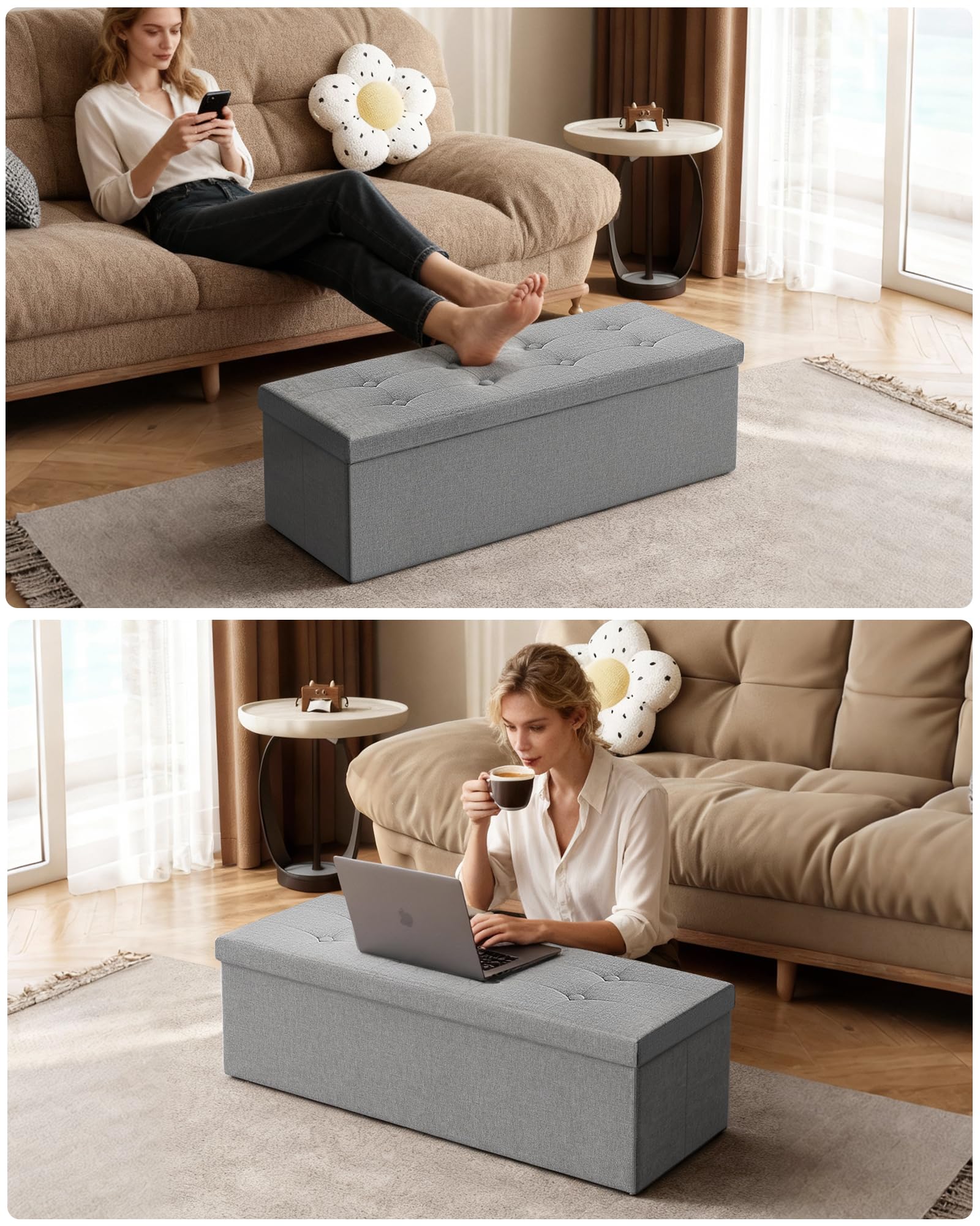 43 Inches Folding Storage Ottoman Bench